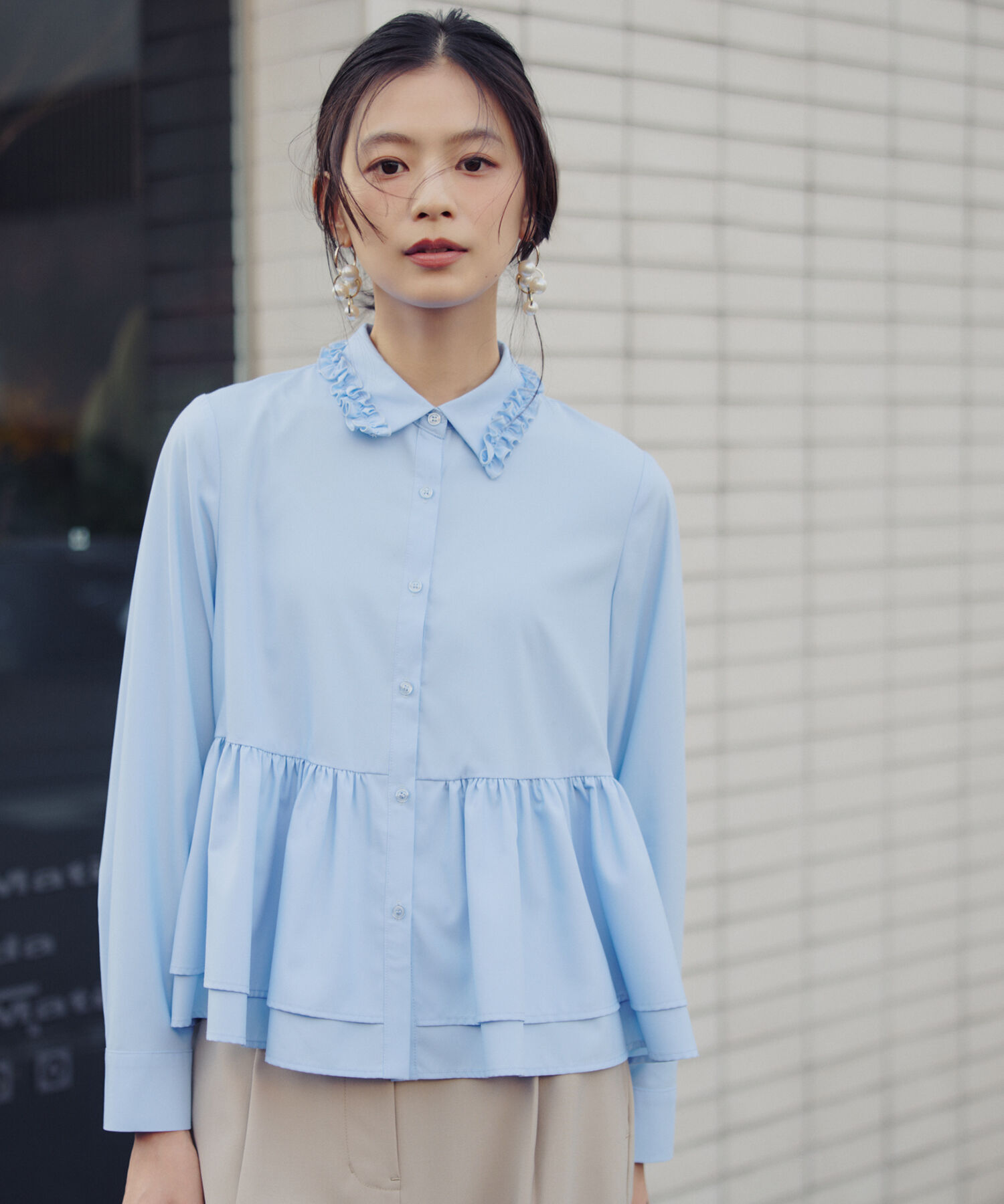  「フリルカラーシャツ」|シャツ・ブラウス|ブルー