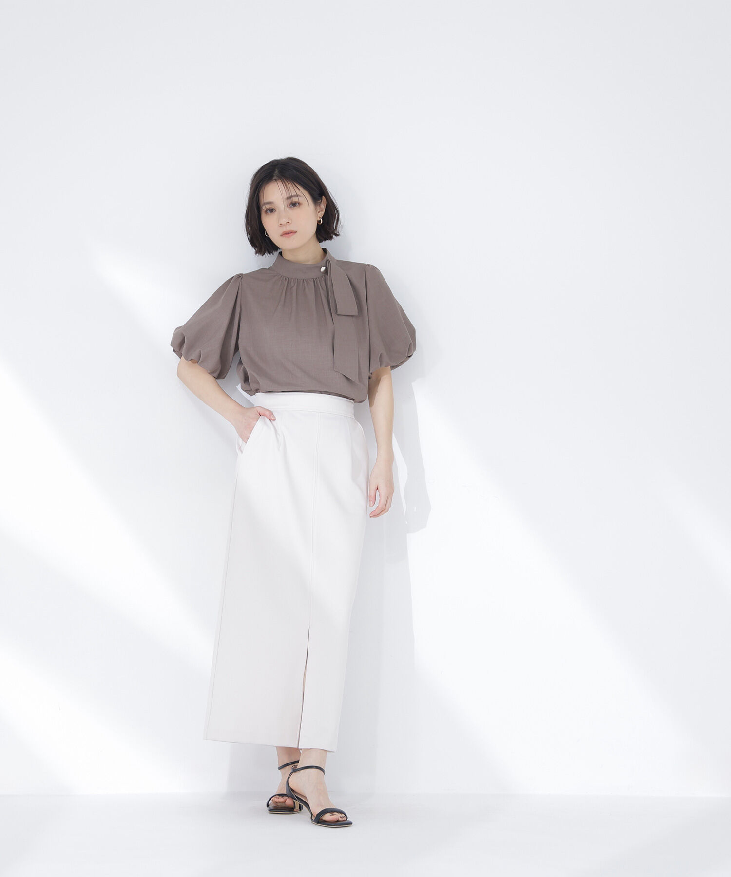  「リネンライクサイドタイブラウス」|シャツ・ブラウス|