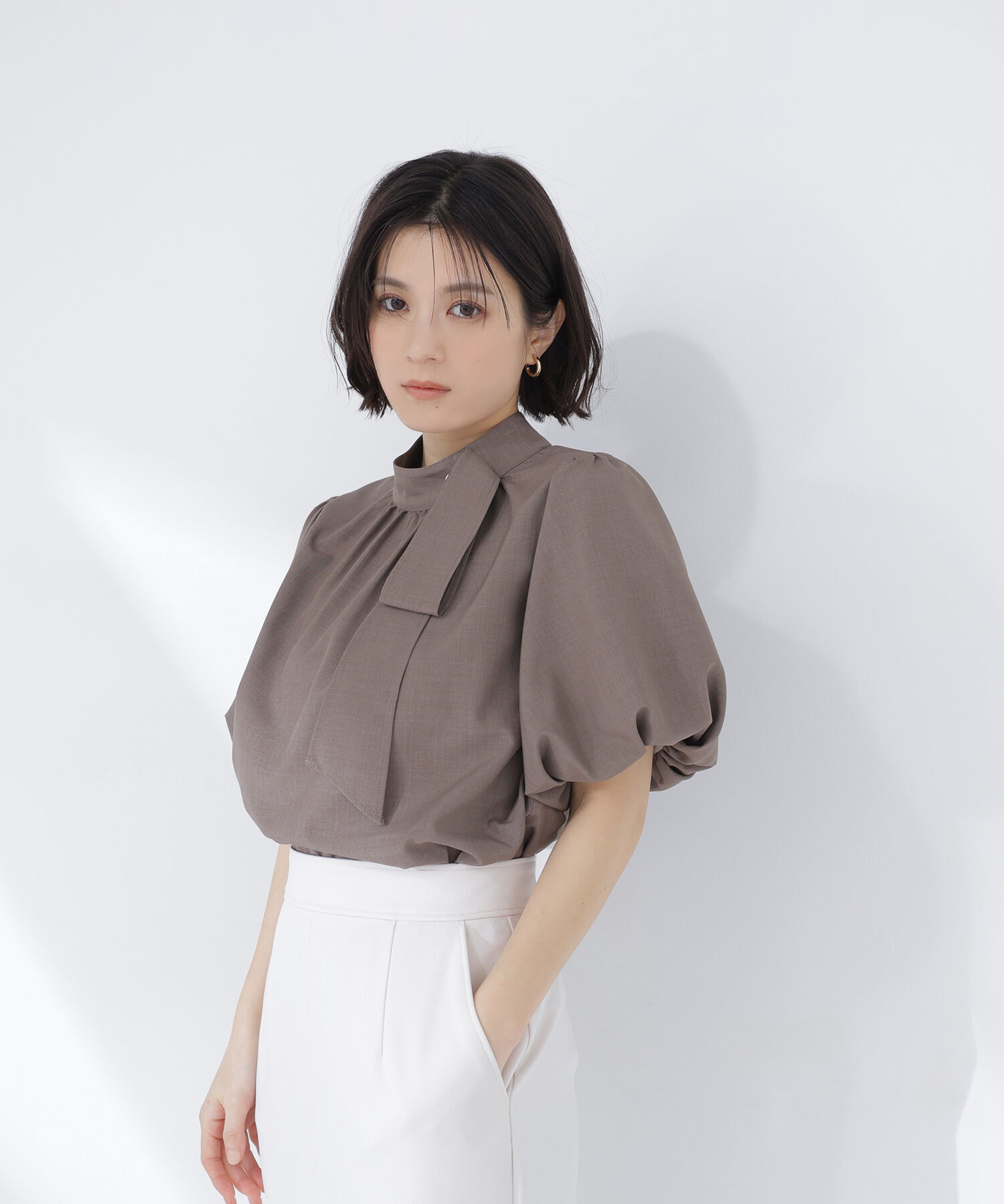  「リネンライクサイドタイブラウス」|シャツ・ブラウス|