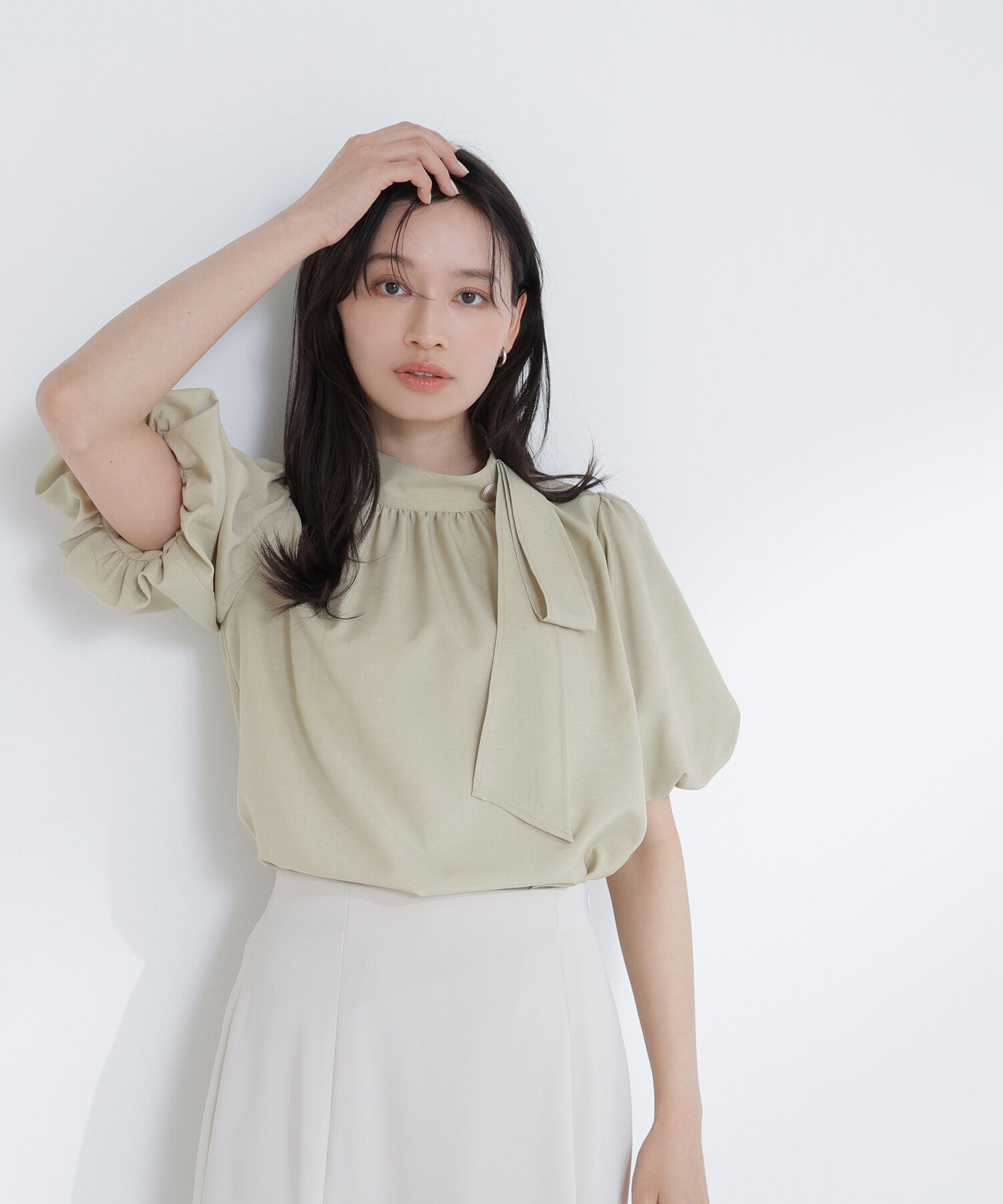  「リネンライクサイドタイブラウス」|シャツ・ブラウス|