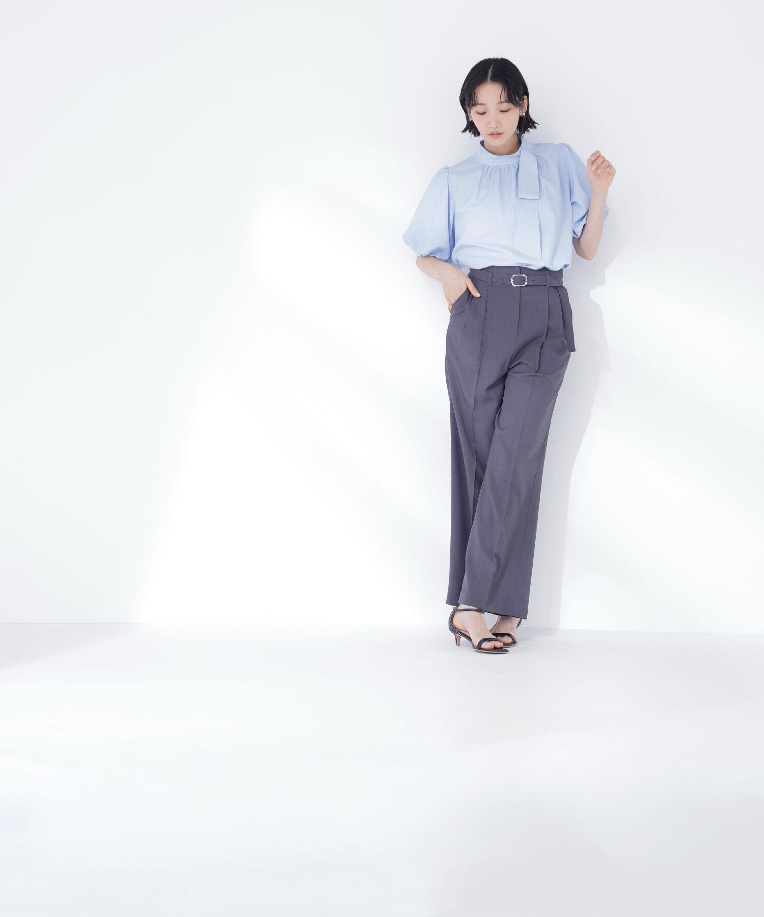  「リネンライクサイドタイブラウス」|シャツ・ブラウス|