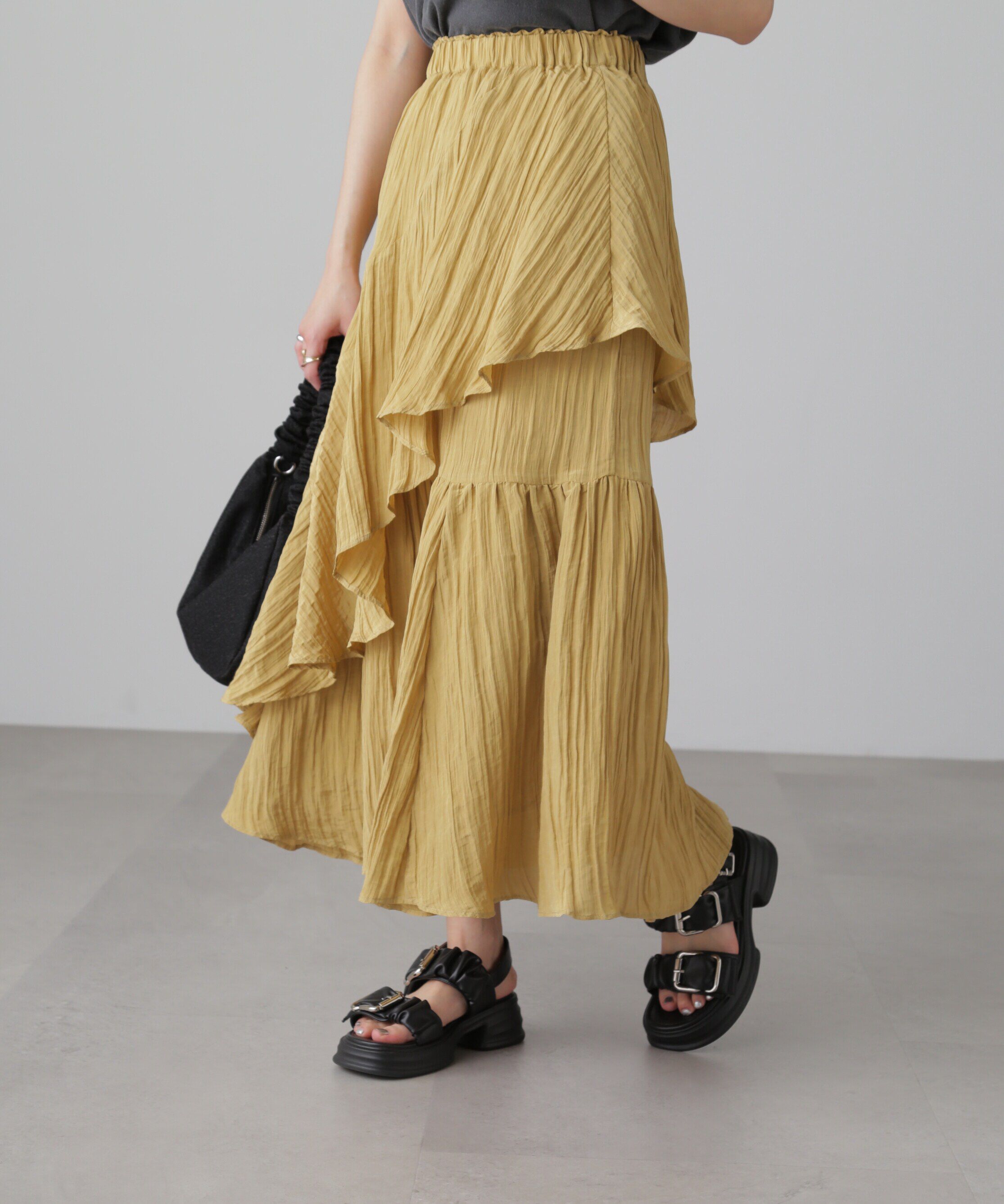  「ワッシャーランダムティアードスカート」|スカート|マスタード