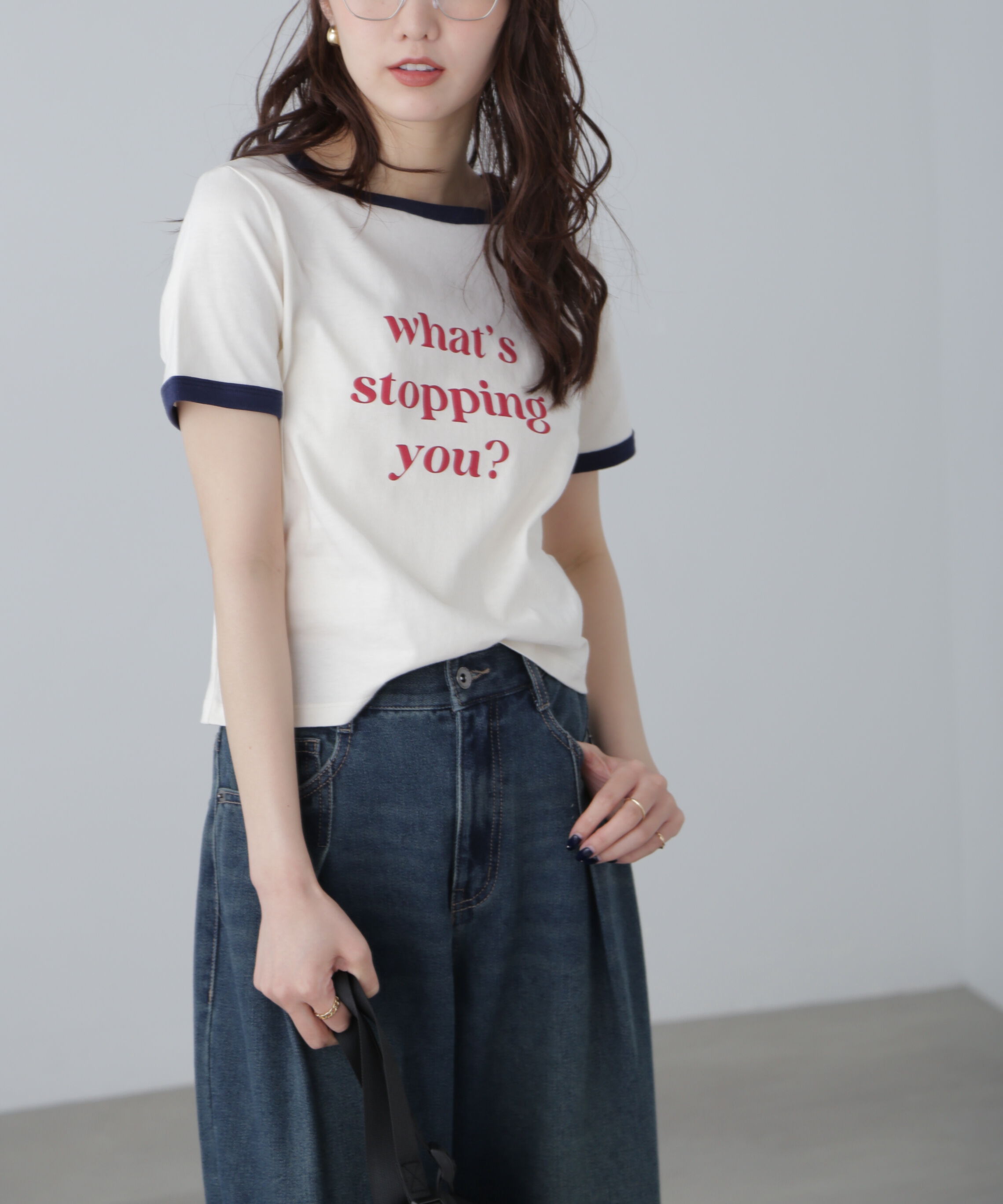  「レトロロゴリンガーT」|Tシャツ・カットソー|ホワイト&times;ネイ