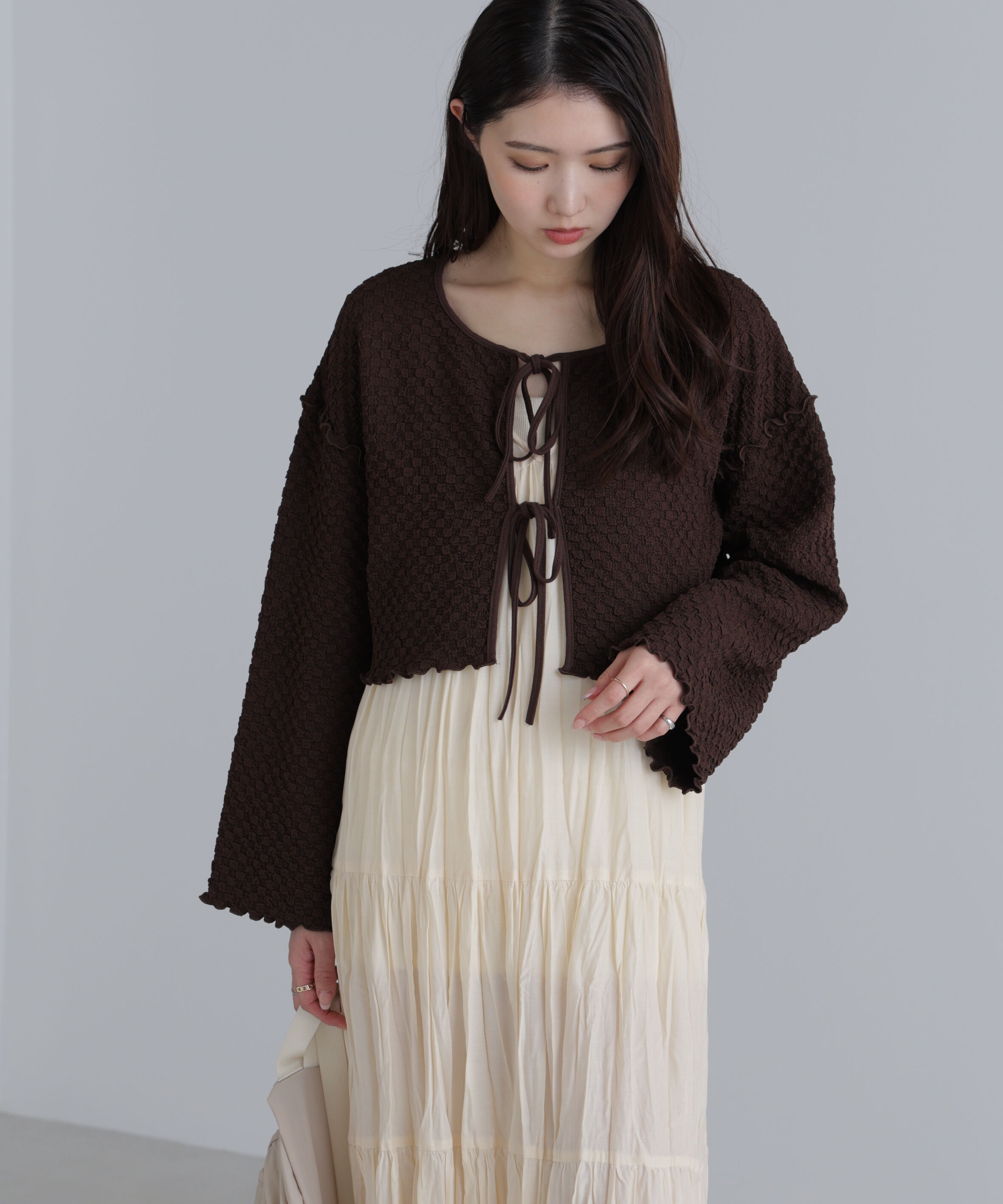  「前後２ＷＡＹぽこぽこリボンカーディガン」|Tシャツ・カットソー|