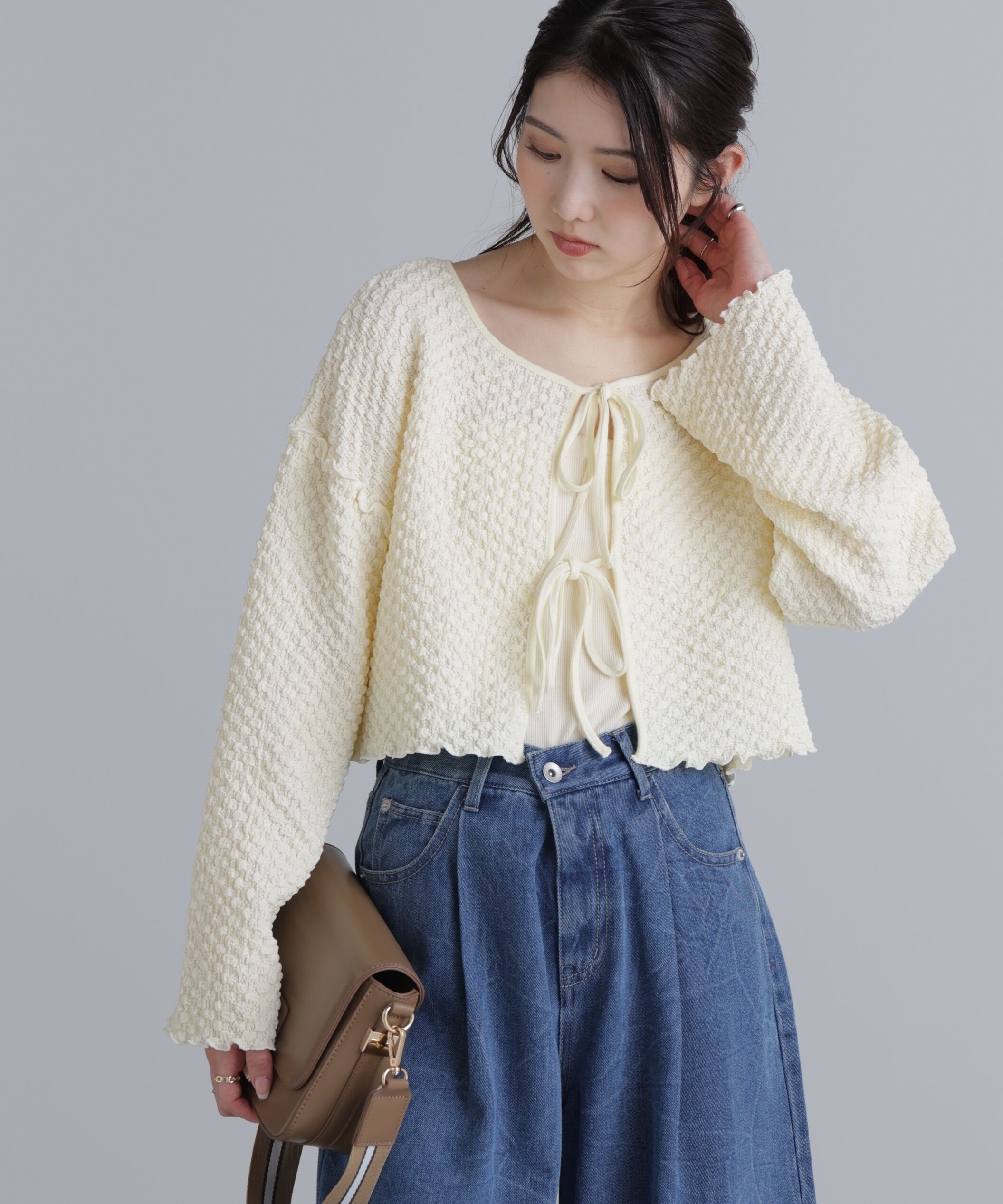  「前後２ＷＡＹぽこぽこリボンカーディガン」|Tシャツ・カットソー|イエロー