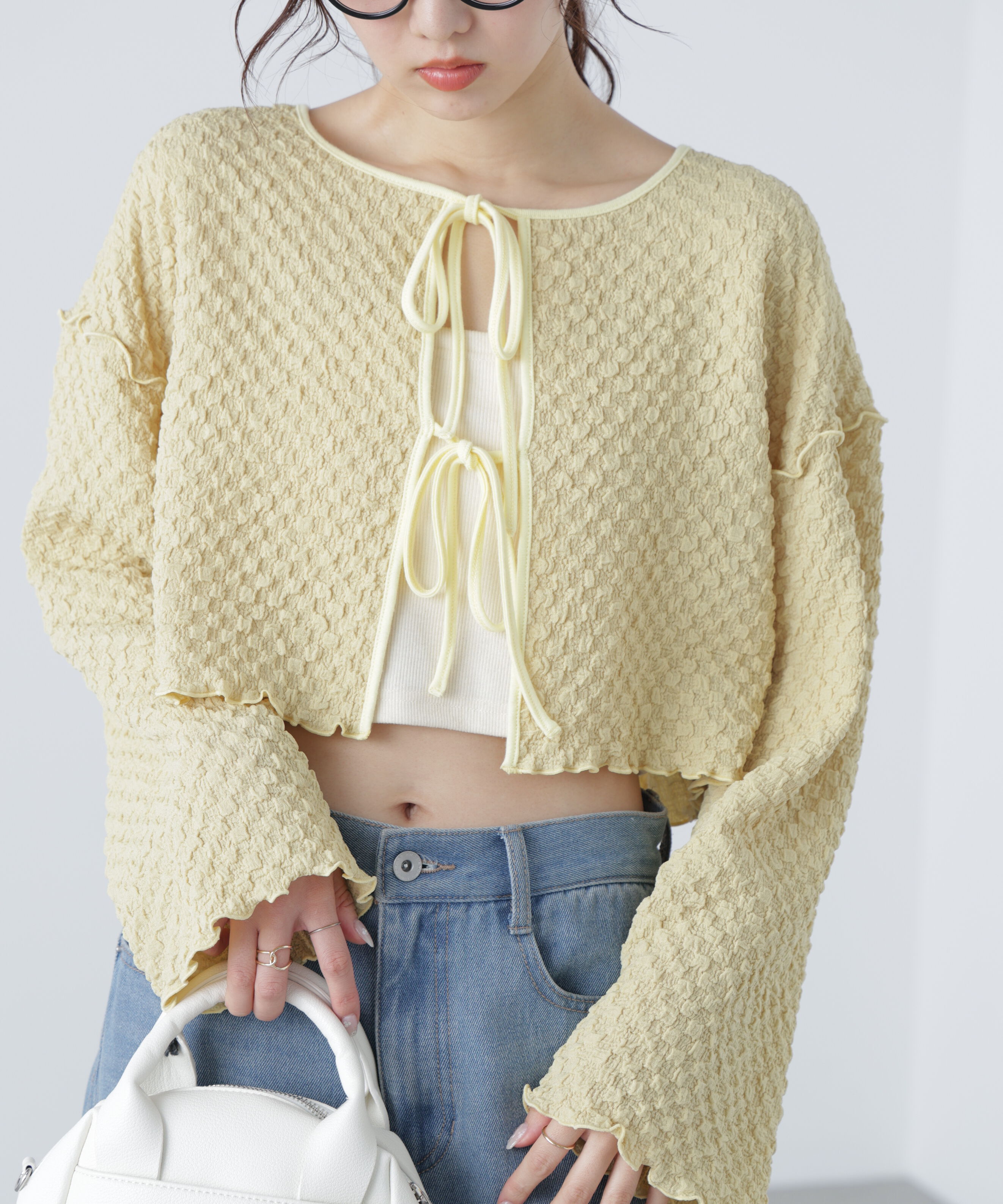  「前後２ＷＡＹぽこぽこリボンカーディガン」|Tシャツ・カットソー|