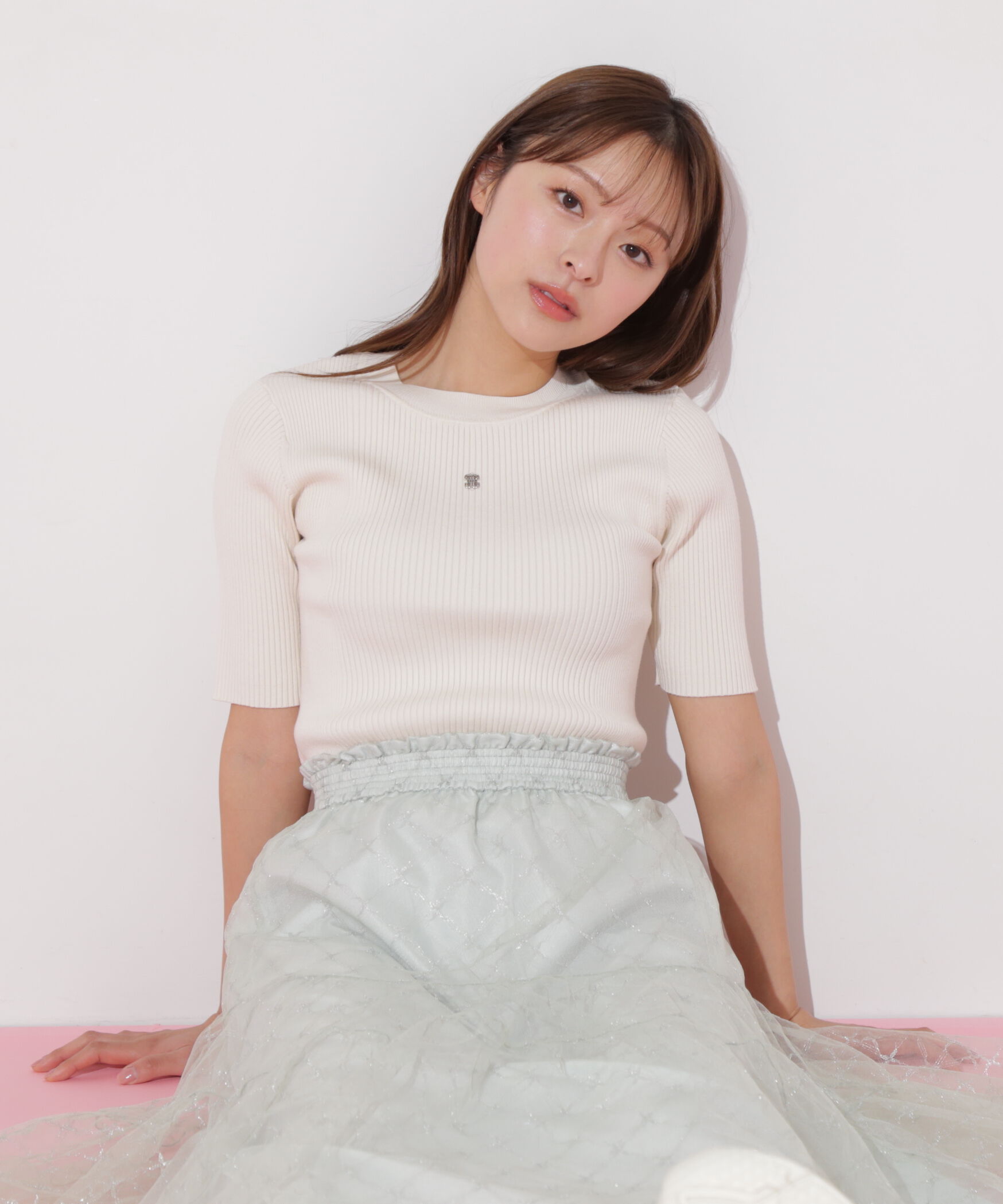  「メタルプレートリブニット」|ニット・セーター|エクリュ1