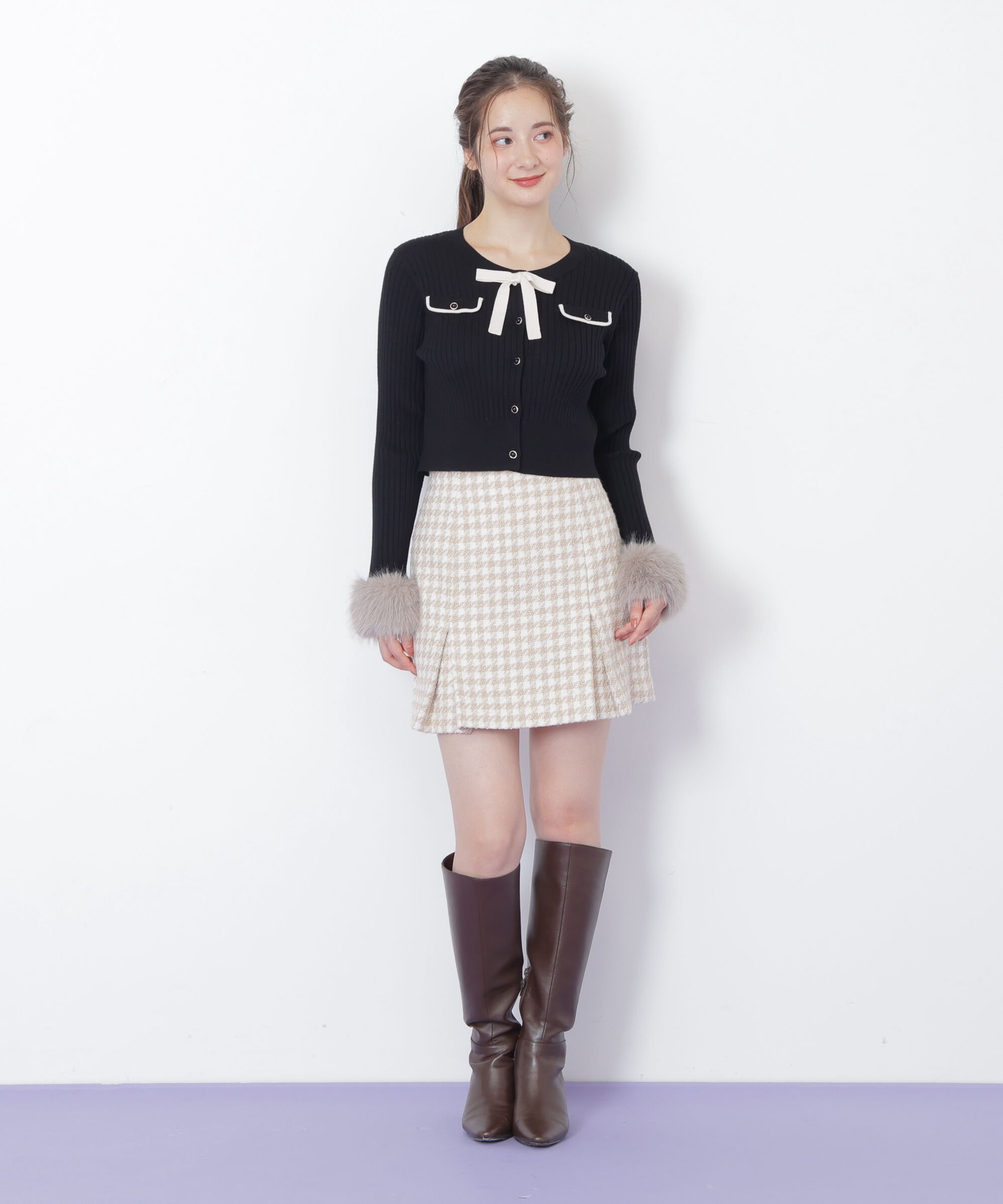  「袖フェイクファーカーデトップス」|ニット・セーター|