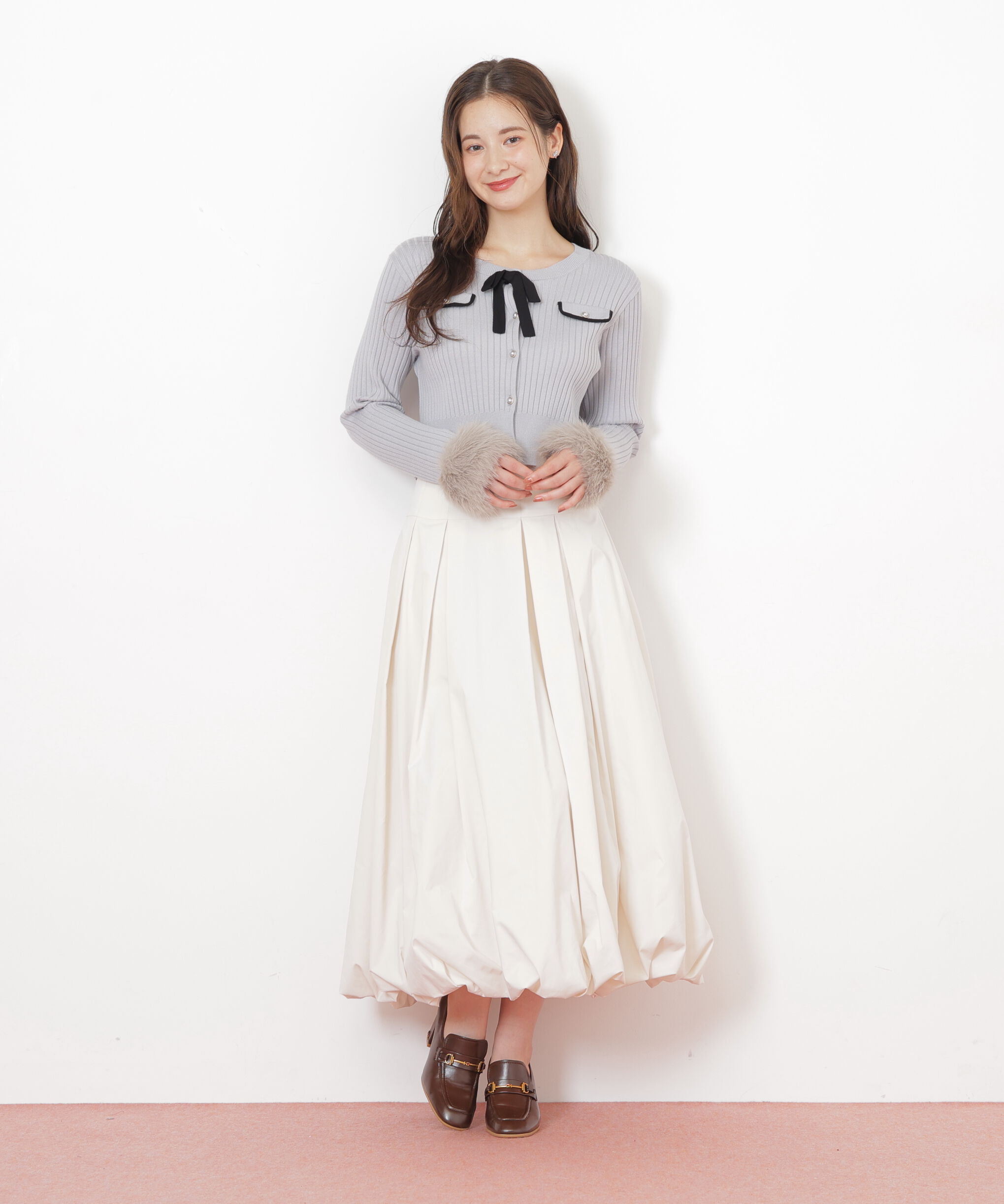  「袖フェイクファーカーデトップス」|ニット・セーター|