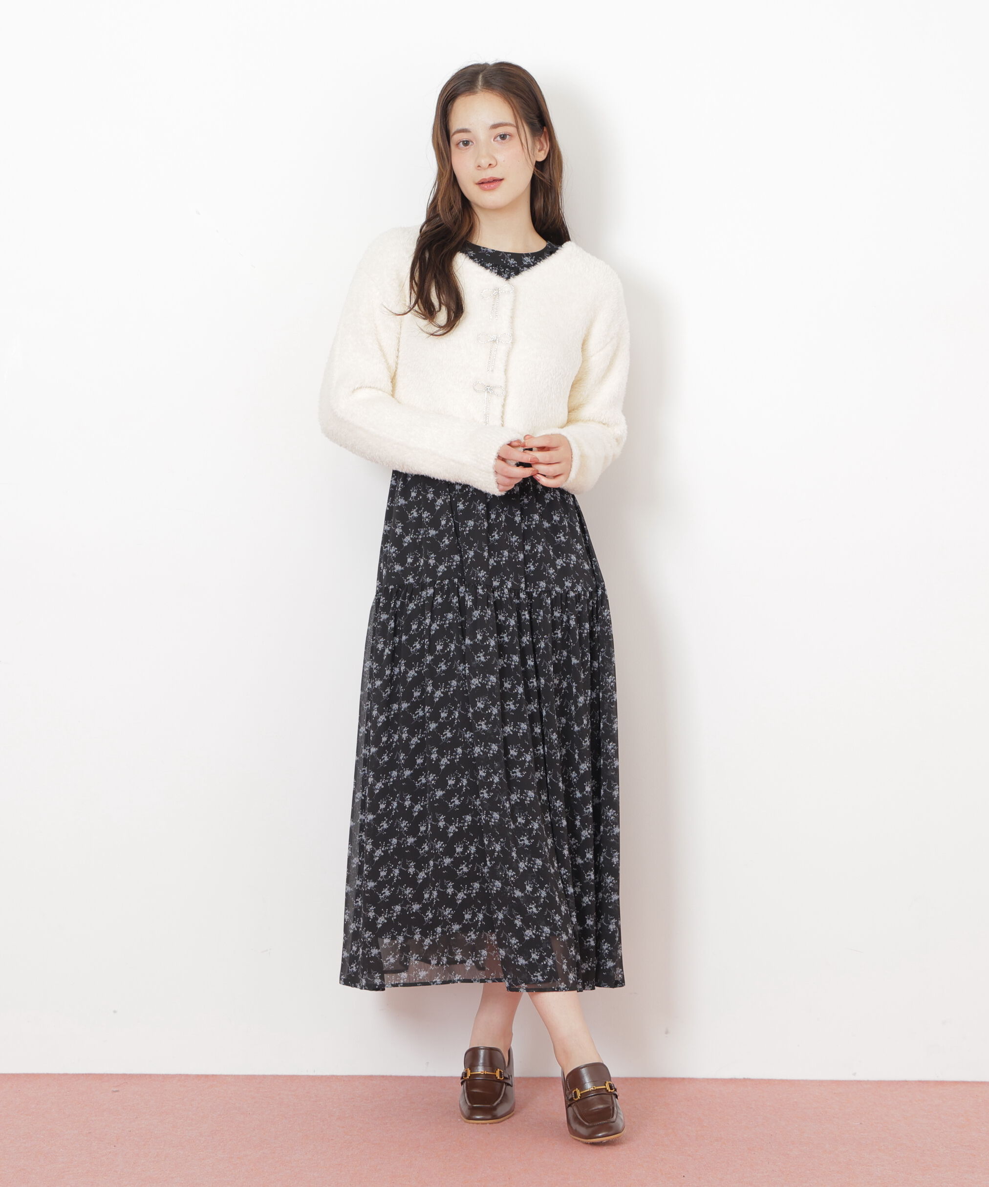  「リボンビジューフェザーカーディガン」|ニット・セーター|