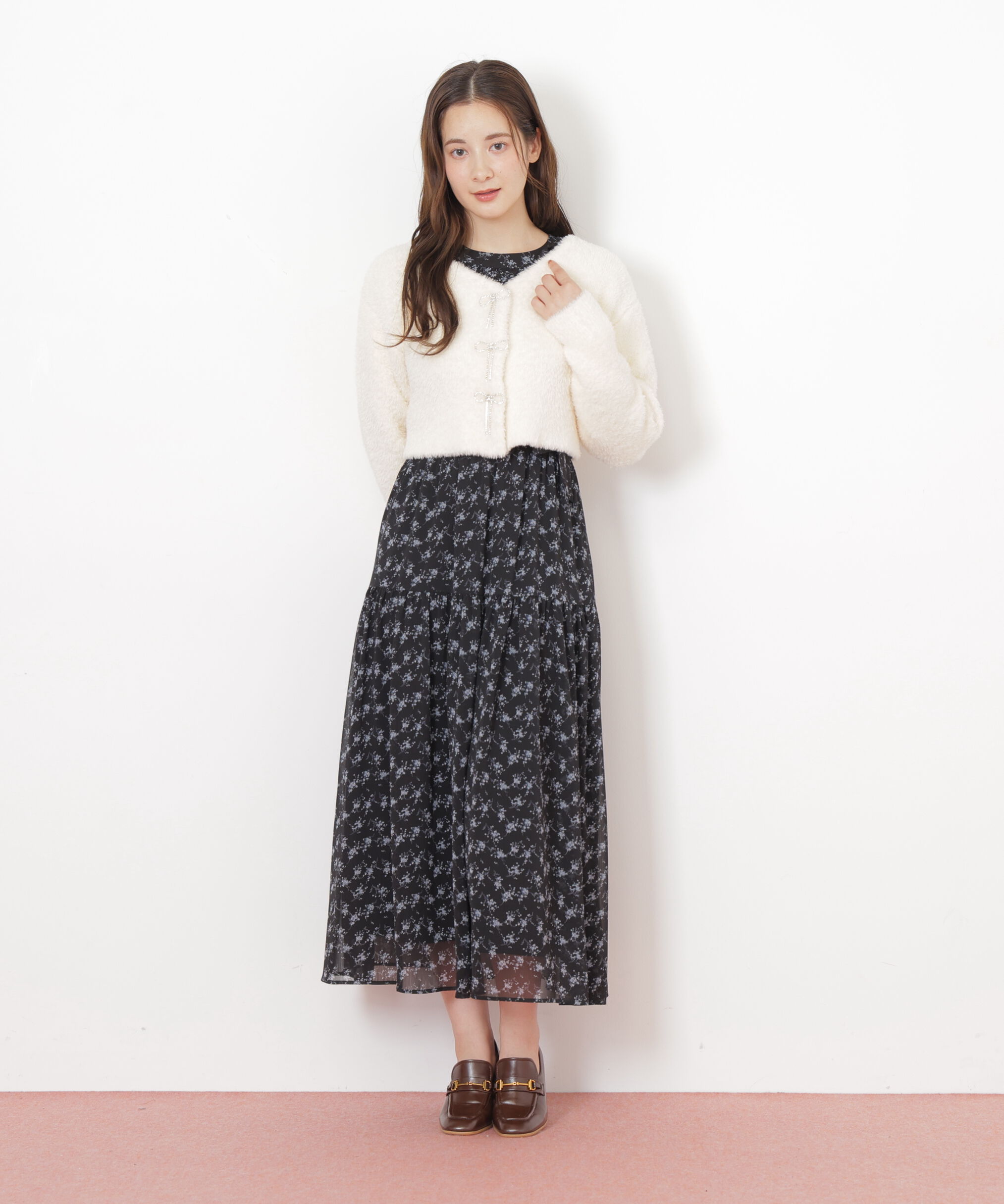  「リボンビジューフェザーカーディガン」|ニット・セーター|