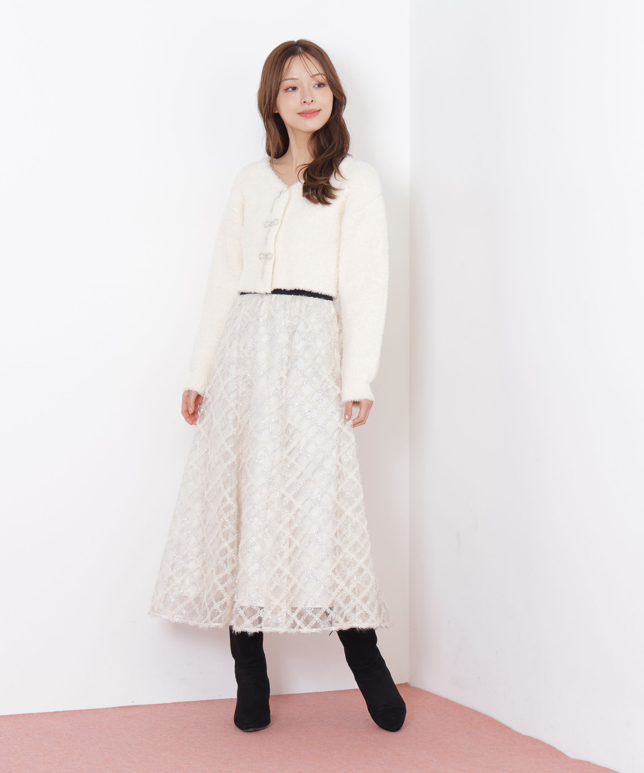  「リボンビジューフェザーカーディガン」|ニット・セーター|