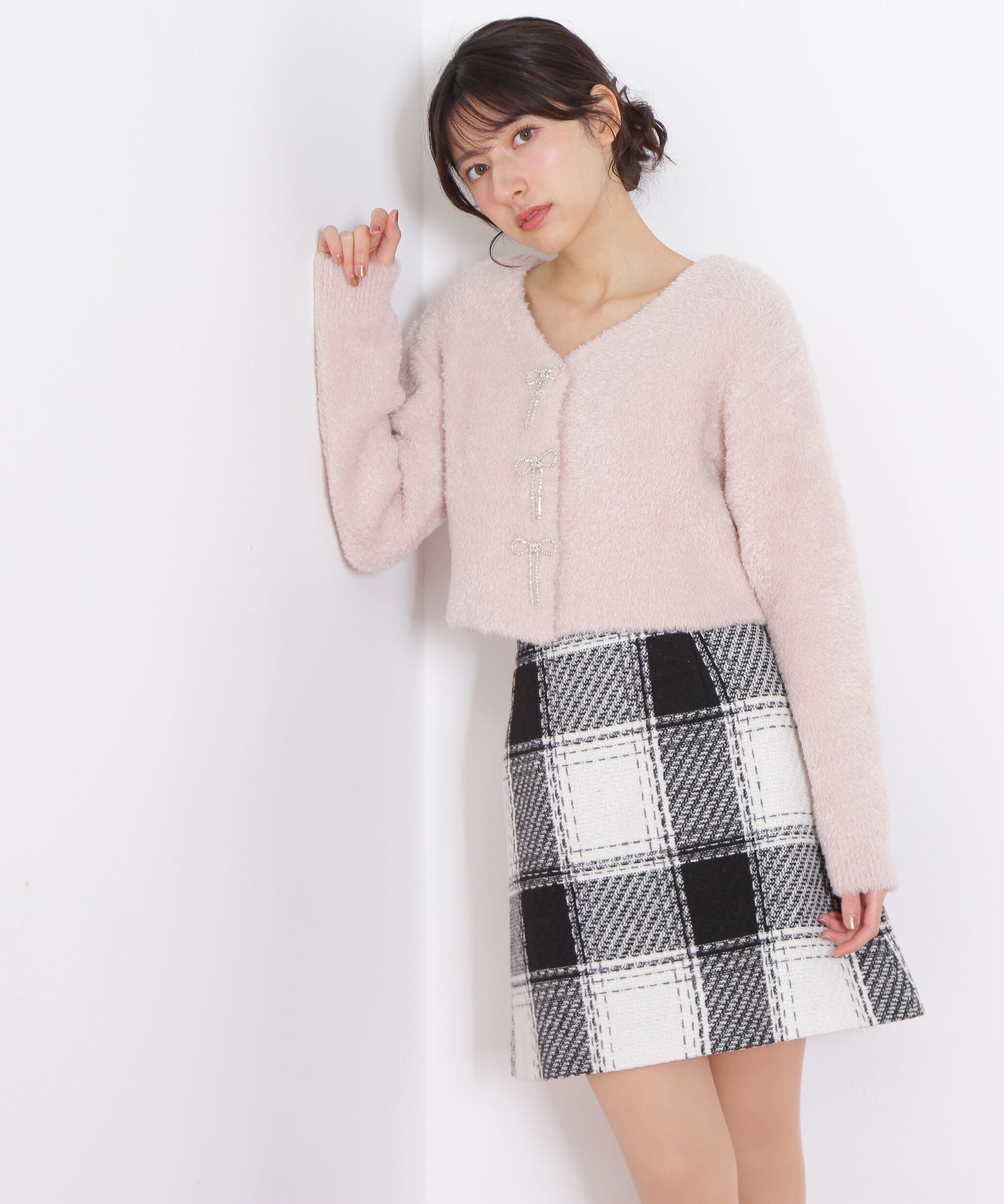  「リボンビジューフェザーカーディガン」|ニット・セーター|