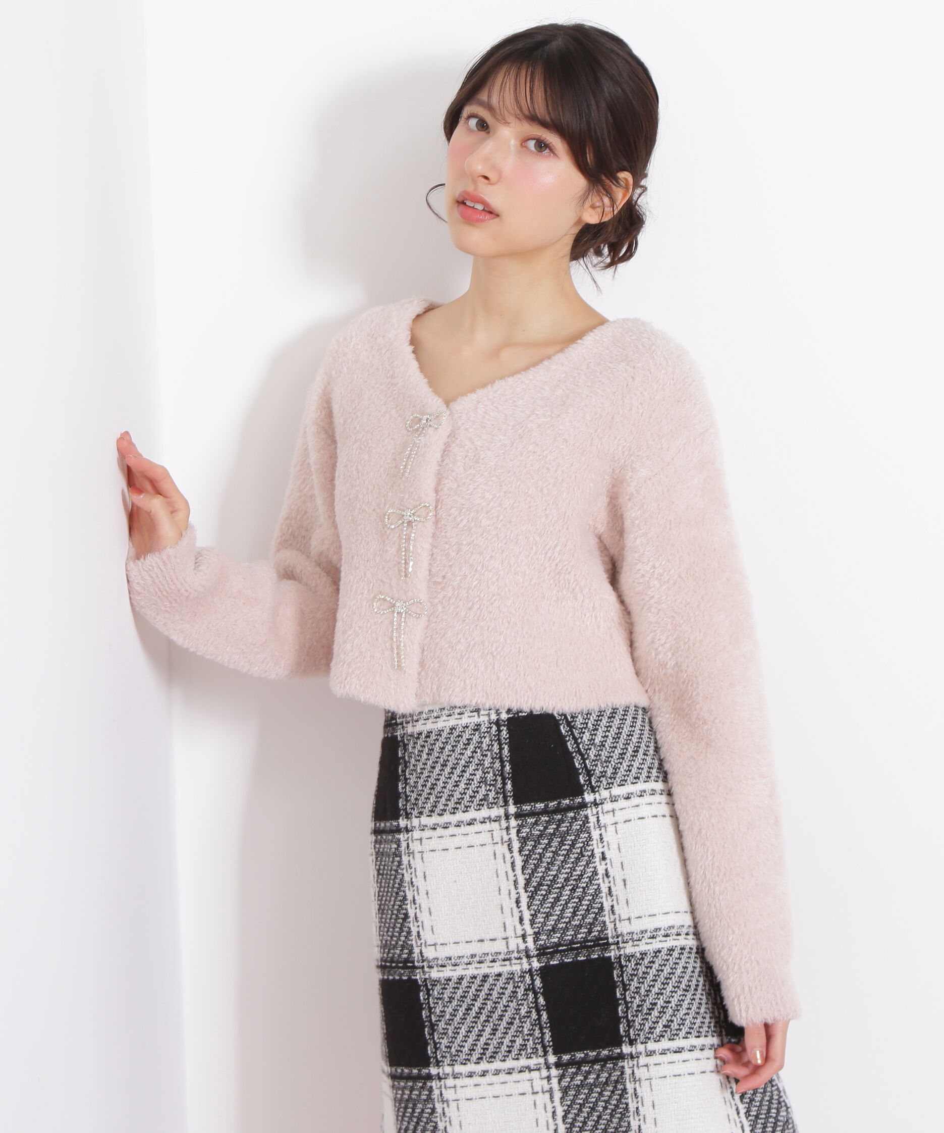  「リボンビジューフェザーカーディガン」|ニット・セーター|
