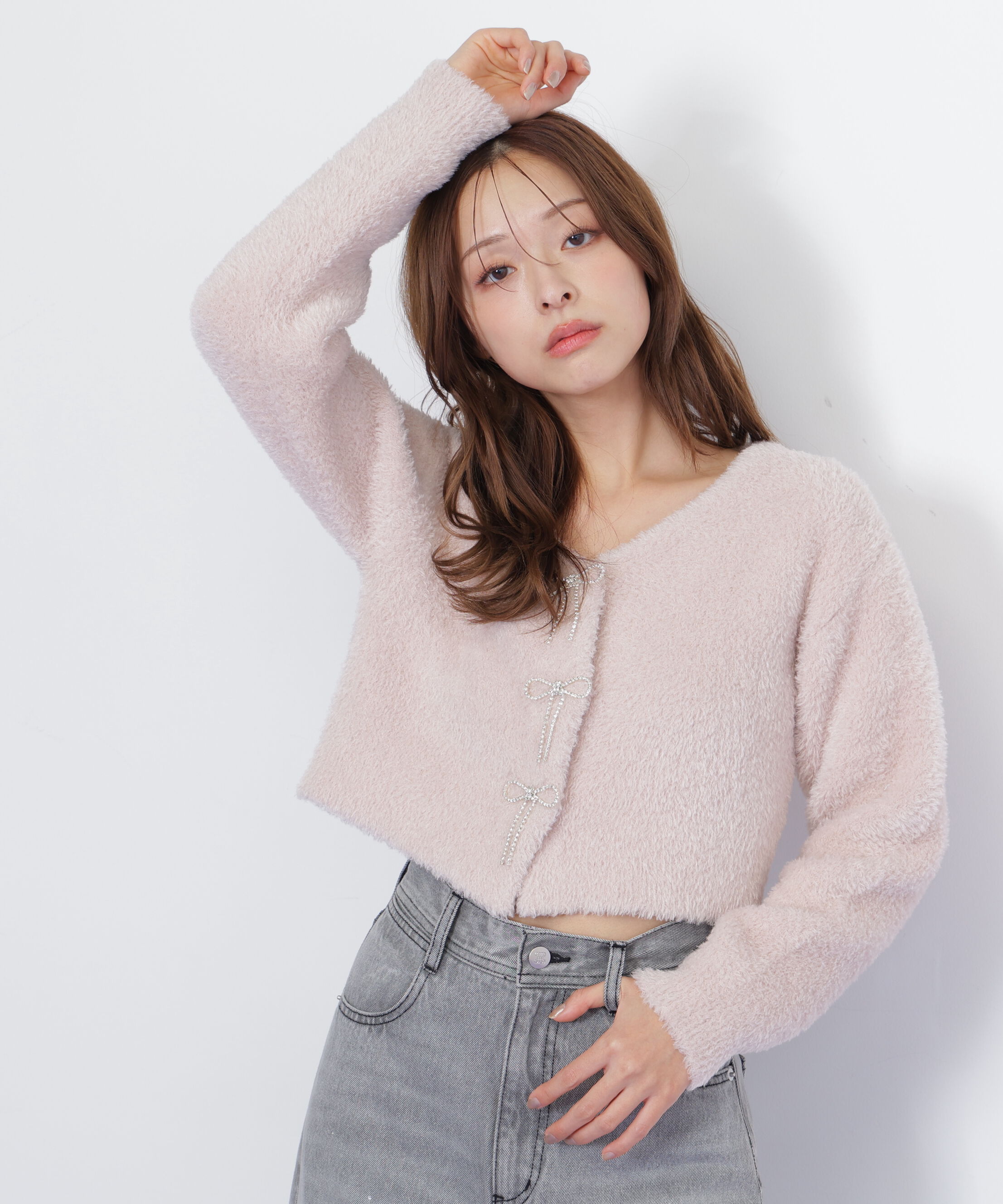  「リボンビジューフェザーカーディガン」|ニット・セーター|