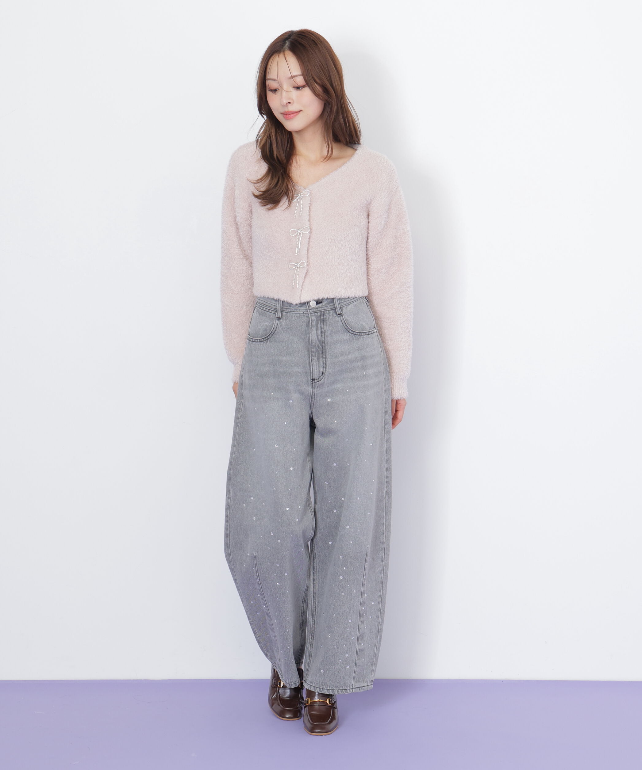  「リボンビジューフェザーカーディガン」|ニット・セーター|