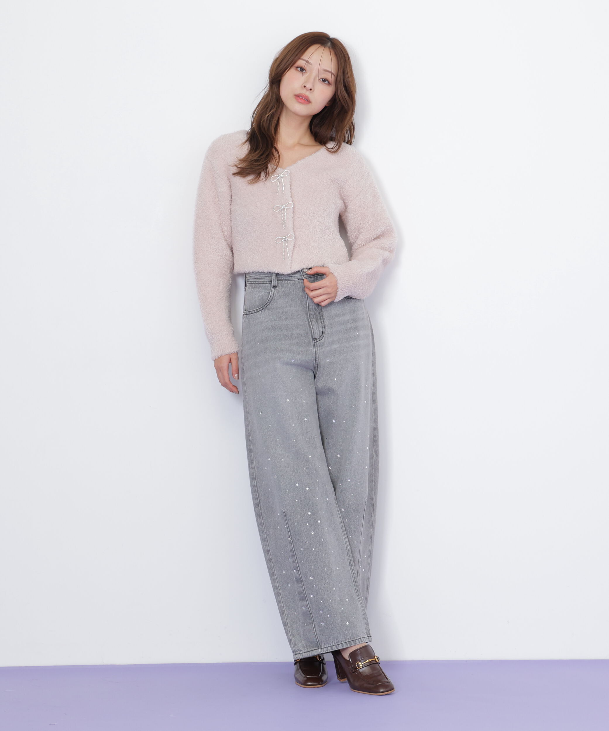  「リボンビジューフェザーカーディガン」|ニット・セーター|