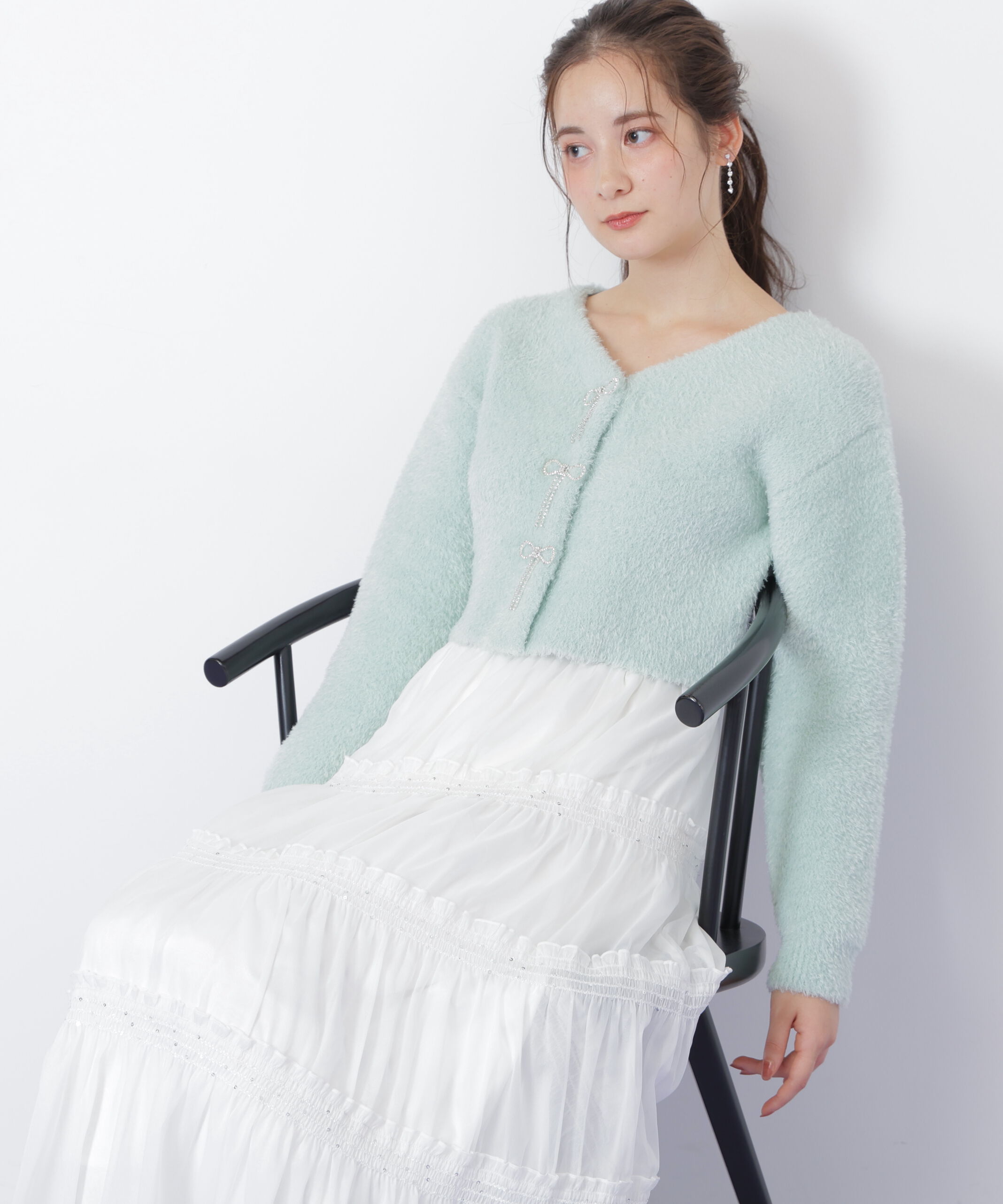 「リボンビジューフェザーカーディガン」|ニット・セーター|