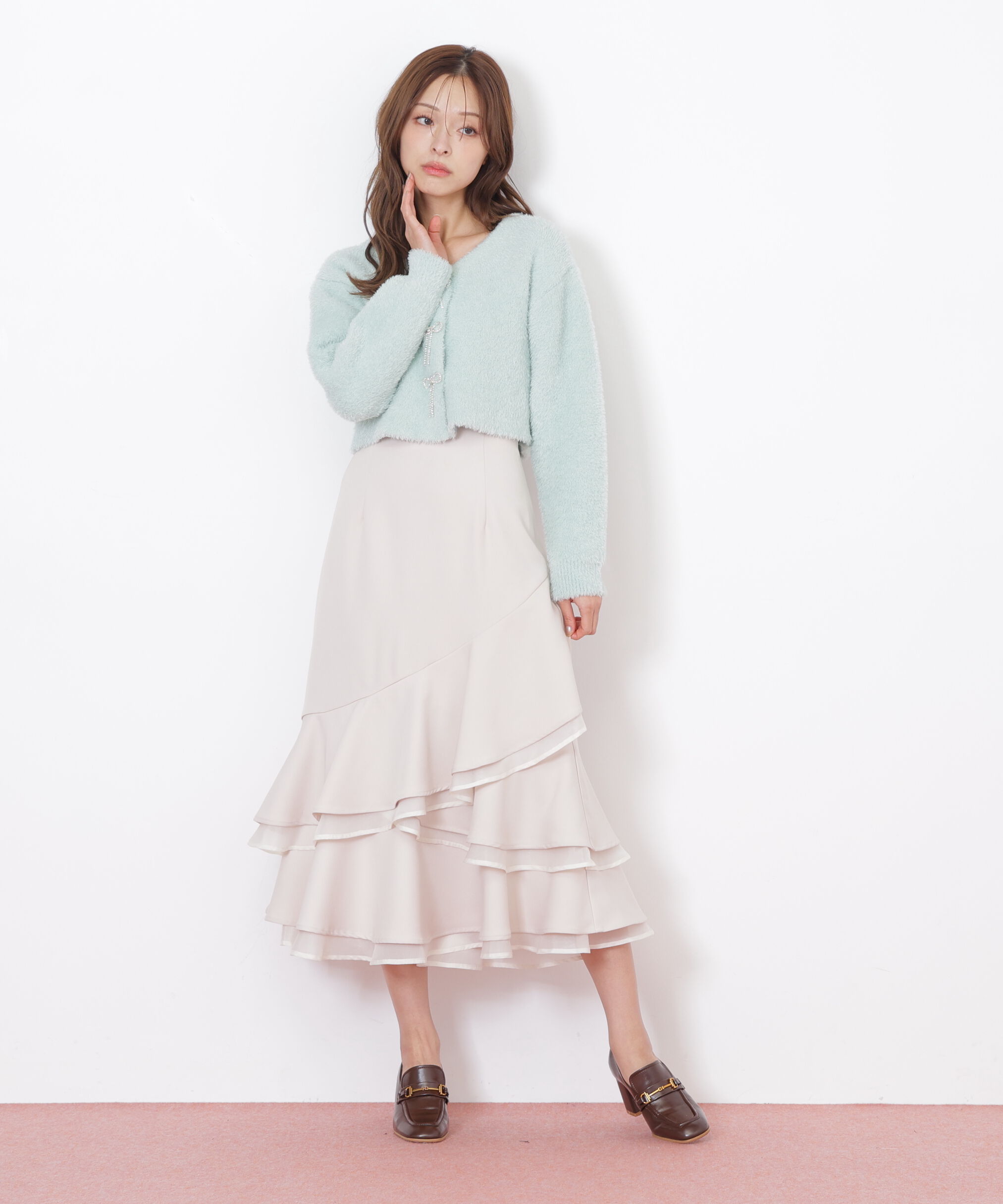  「リボンビジューフェザーカーディガン」|ニット・セーター|