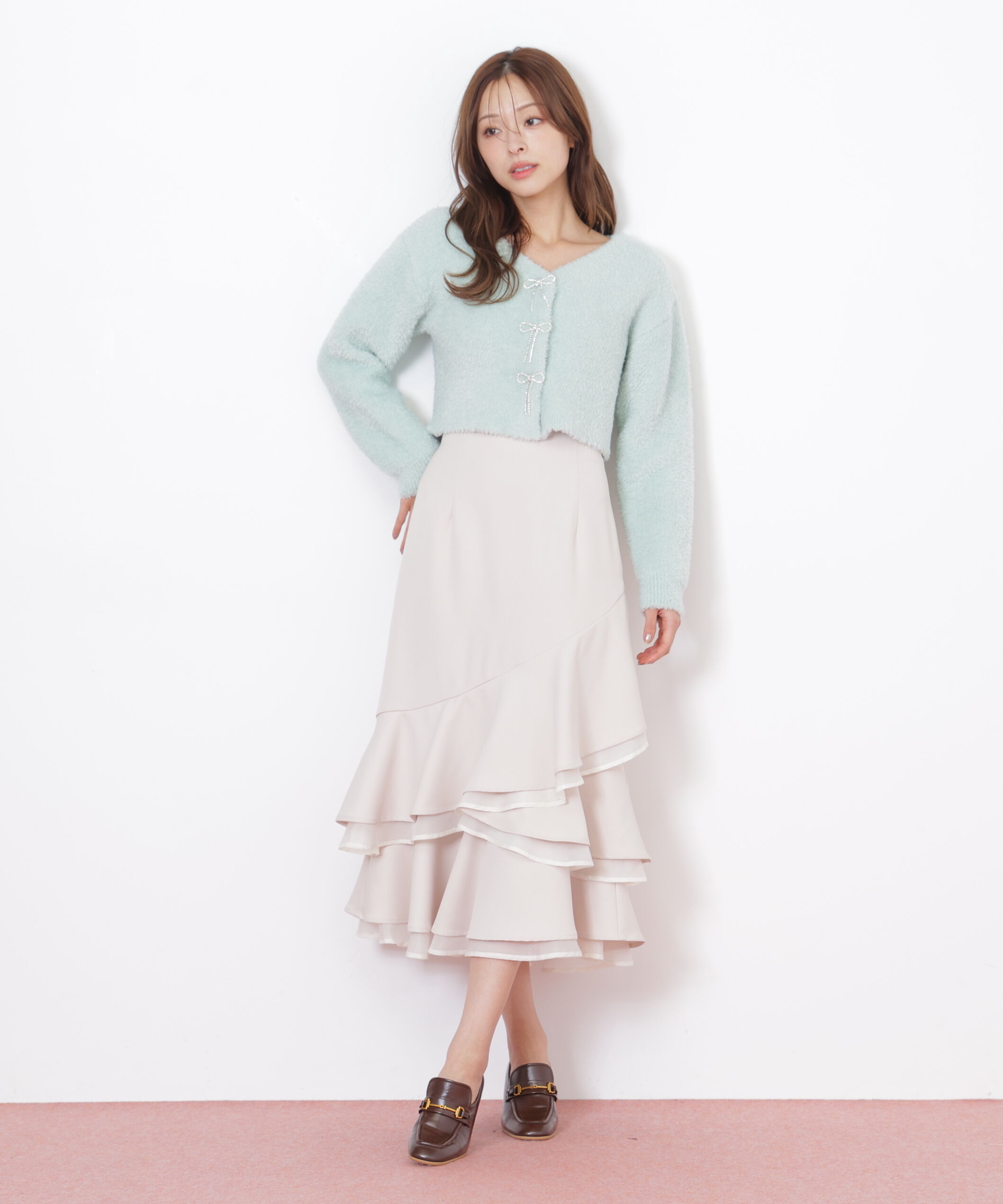  「リボンビジューフェザーカーディガン」|ニット・セーター|