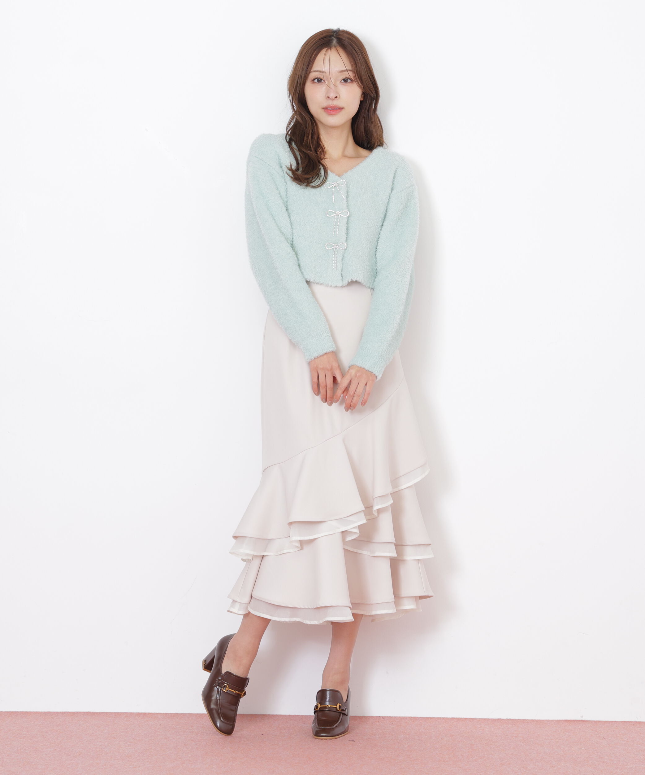  「リボンビジューフェザーカーディガン」|ニット・セーター|