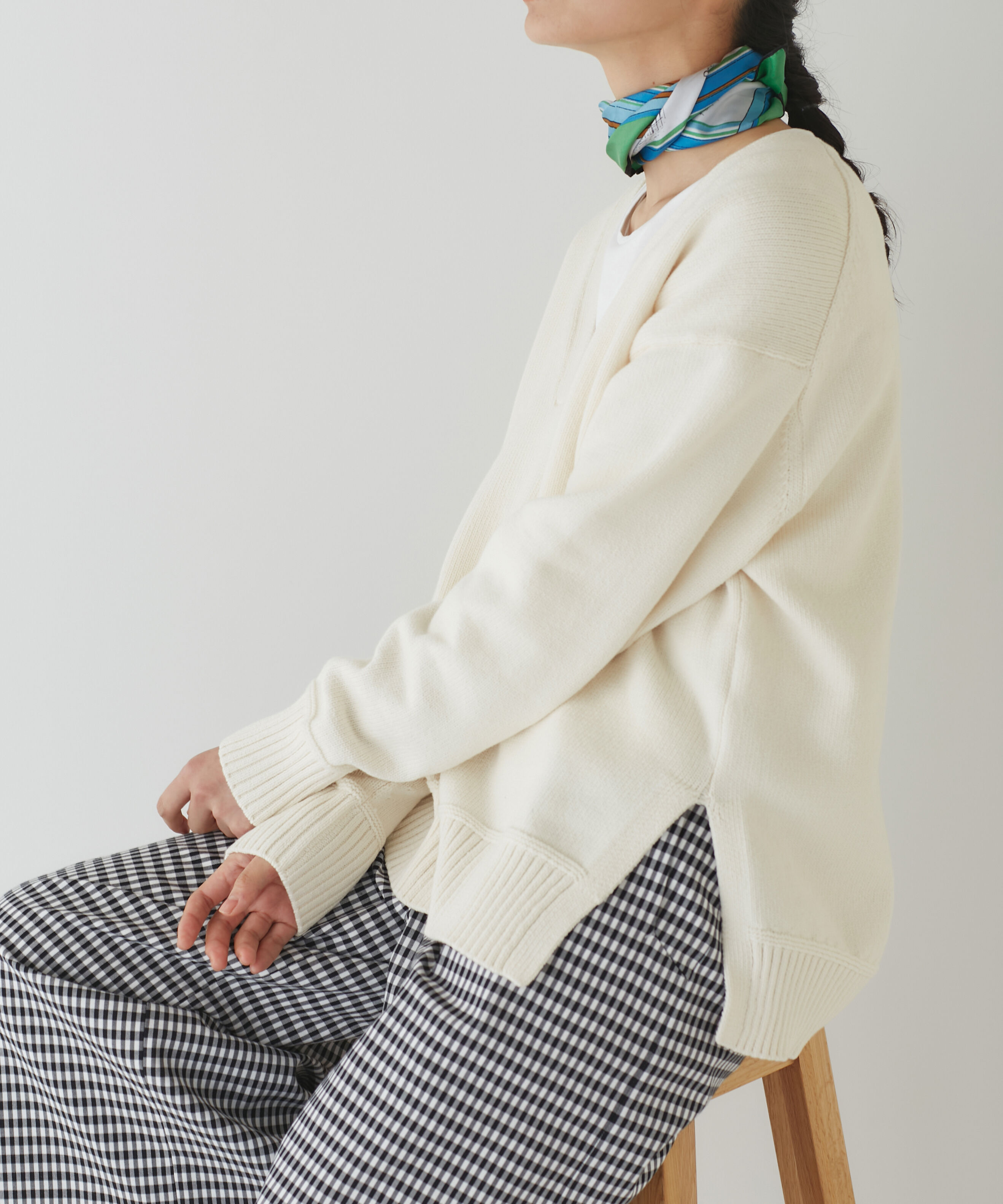  「◆Ｖネックチュニックトップス」|ニット・セーター|エクリュ1