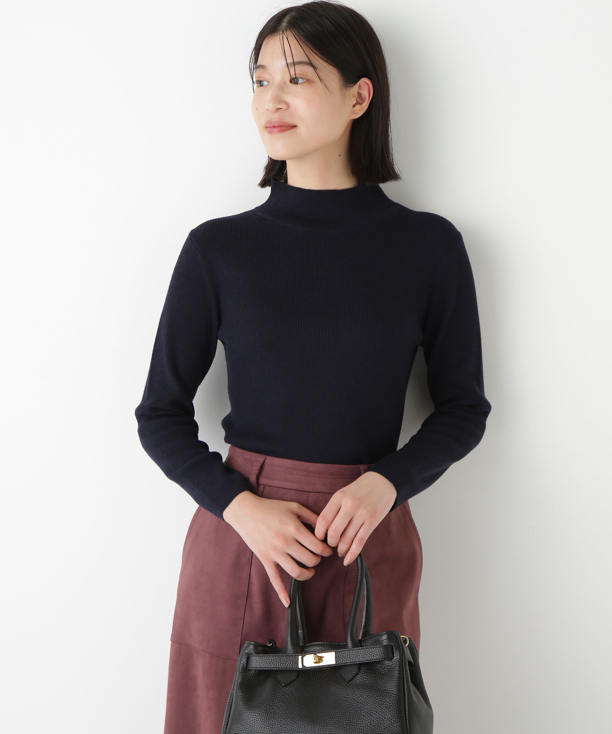  「◆ハイツイストウールハイネックリブプルオーバー」|ニット・セーター|ネイビー