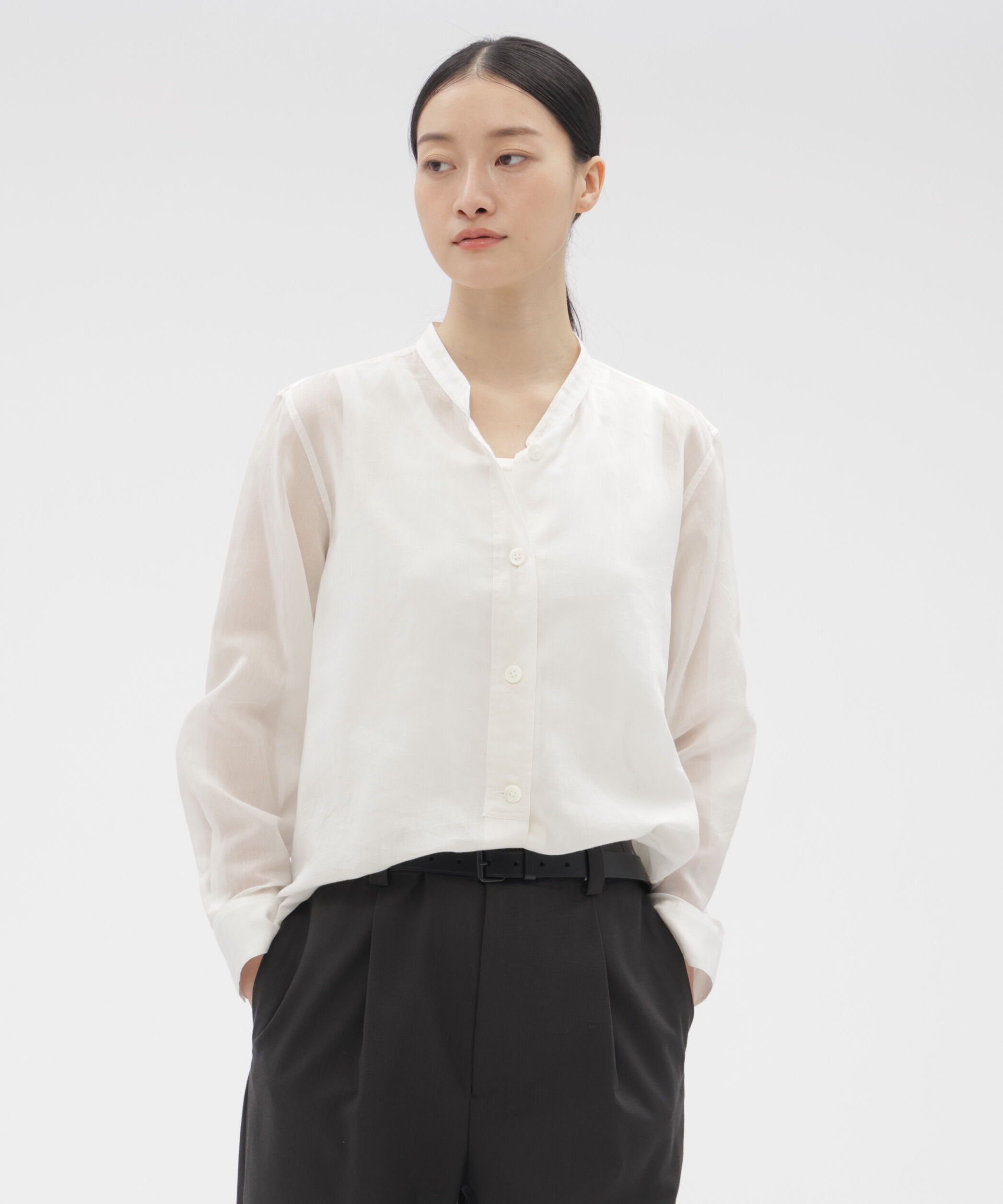  「COTTON SILK STRIPE SHIRT」|シャツ・ブラウス|WHITE