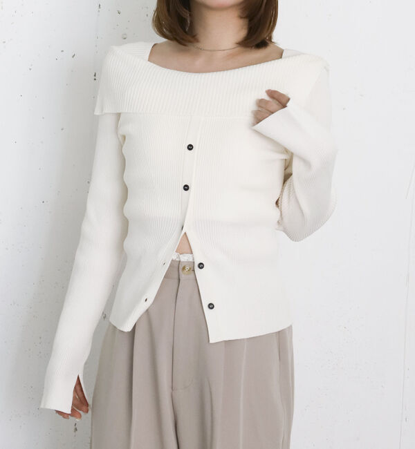 archives「フロントボタンライトオフショルニットプルオーバー」|ニット・セーター|IVORY