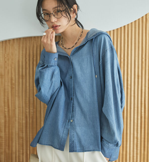 Doux archives「シアーデニムフードシャツ」|シャツ・ブラウス|