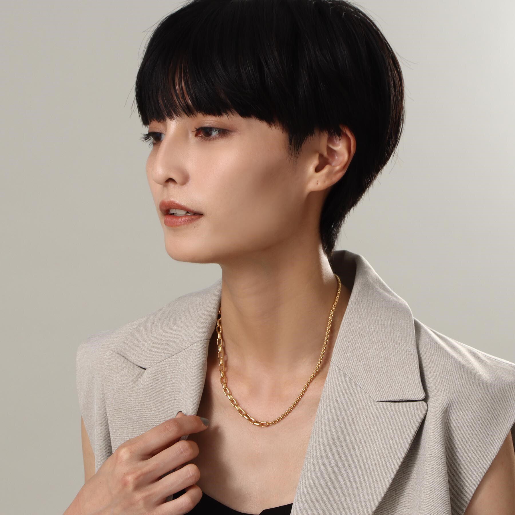 COCOSHNIK ONKITSCH「シルバー ミックスネックレス ドームチェーンマンテルネックレス GP」|ネックレス|