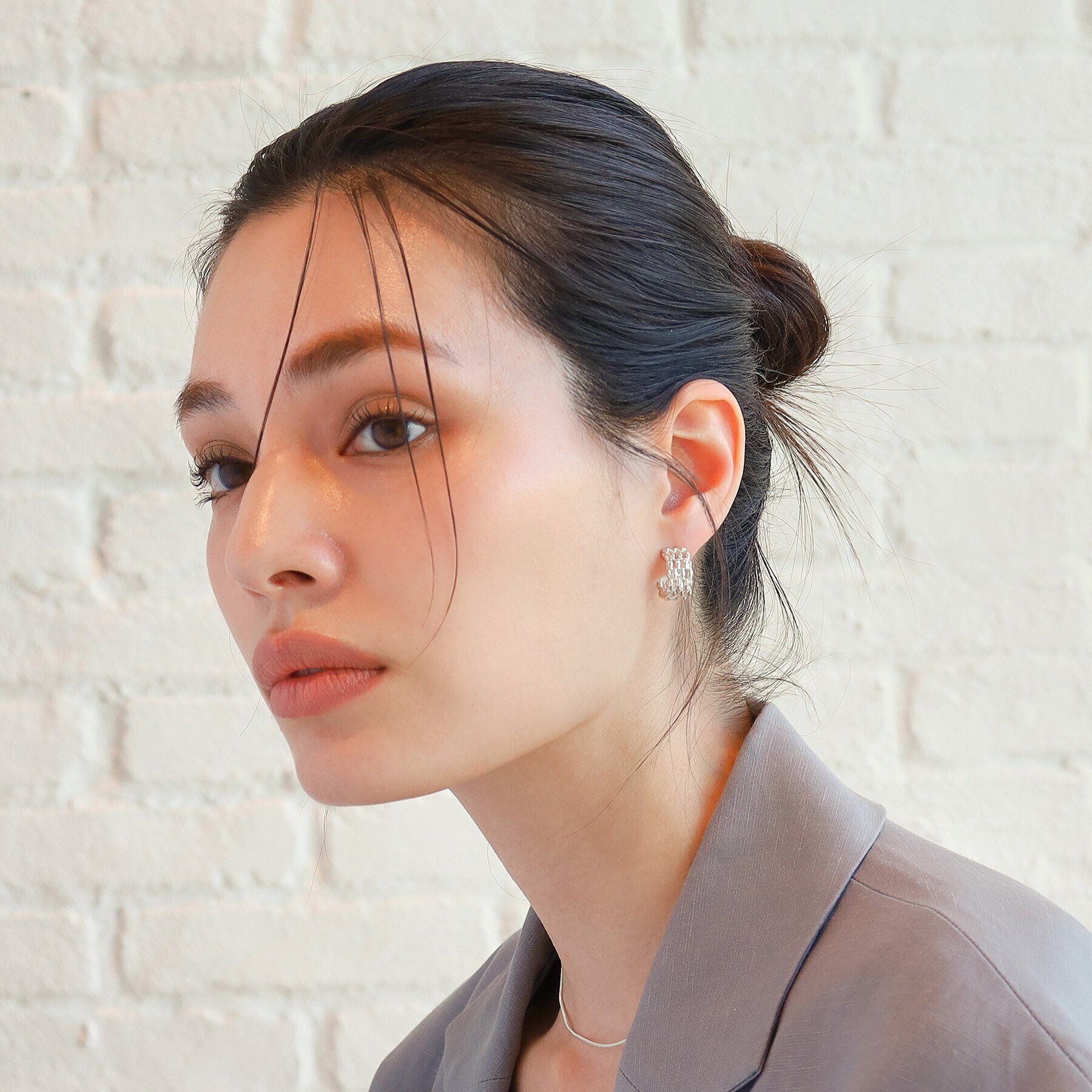 COCOSHNIK ONKITSCH「シルバー スモールフープ マーキスメッシュ ピアス」|ピアス|