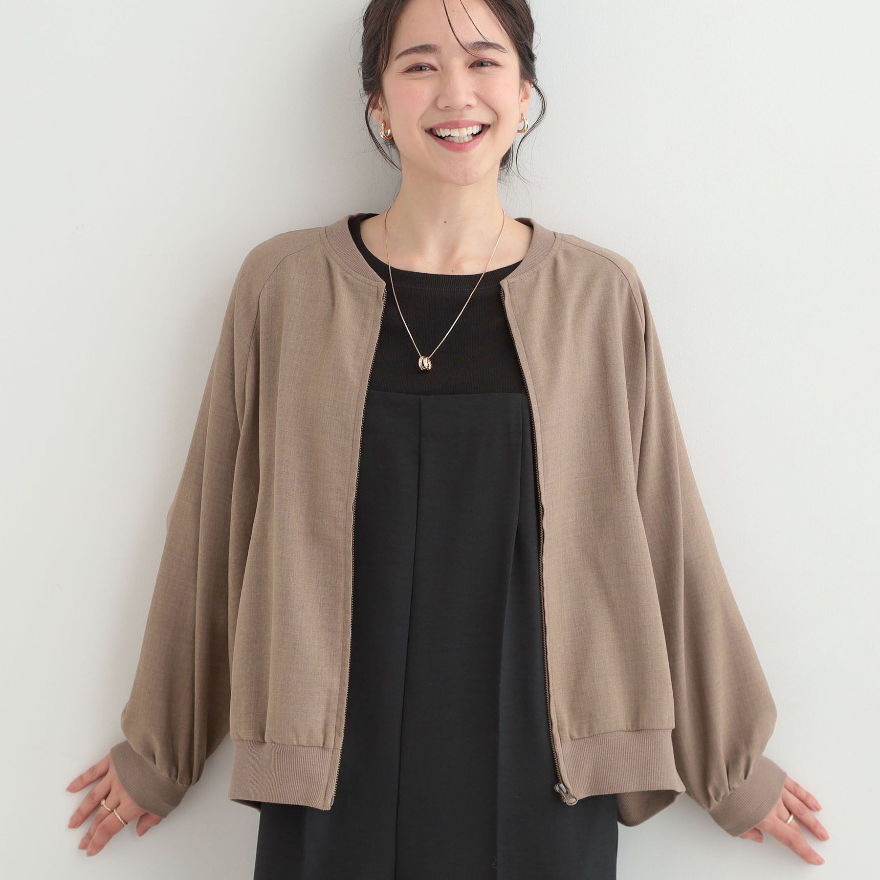 SHOO･LA･RUE「麻調リブブルゾン」|ブルゾン・スタジャン|キャメルブラウン(0