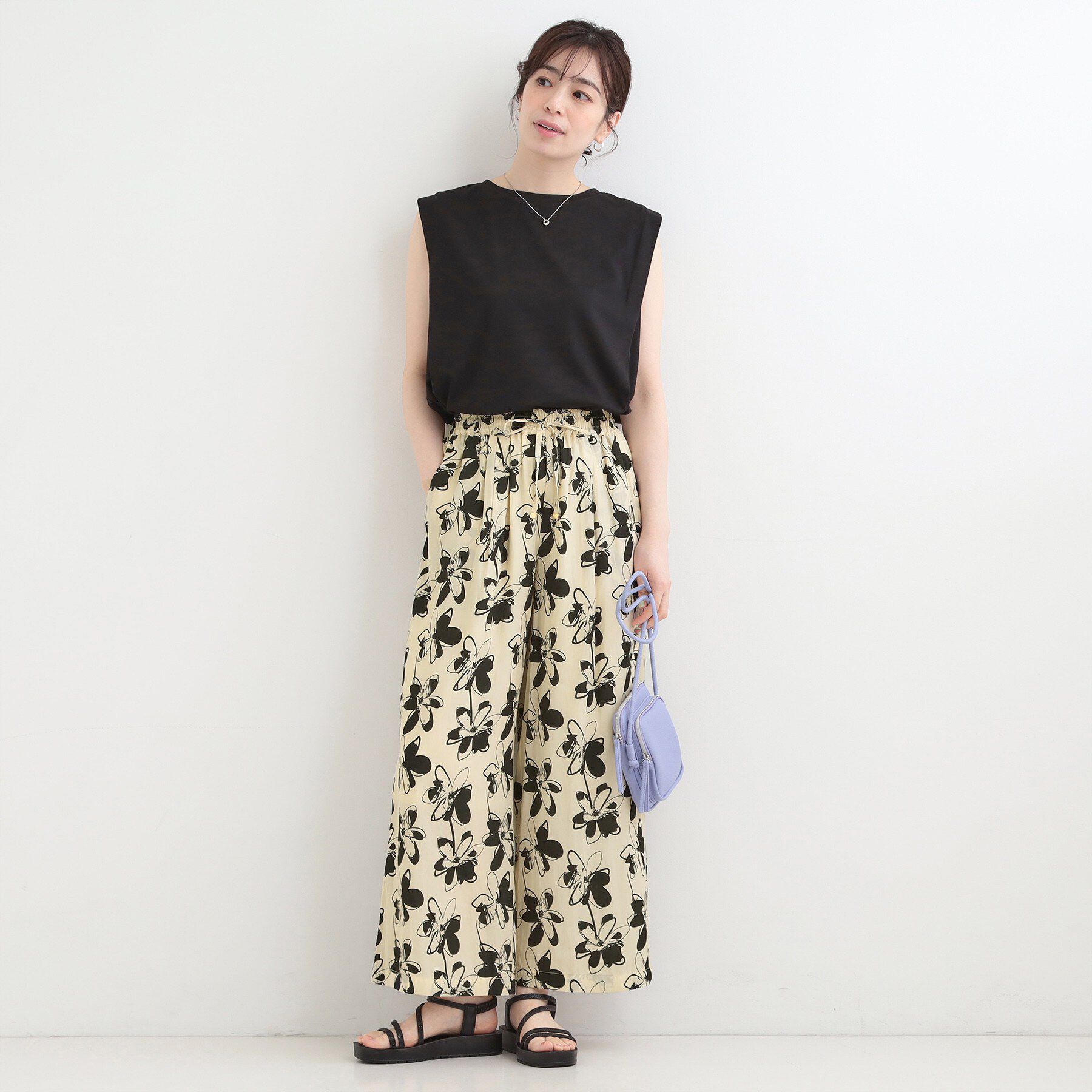 SHOO･LA･RUE「【選べる4柄/洗濯機可】さらっとしなやか　サテンワイドパンツ」|その他|