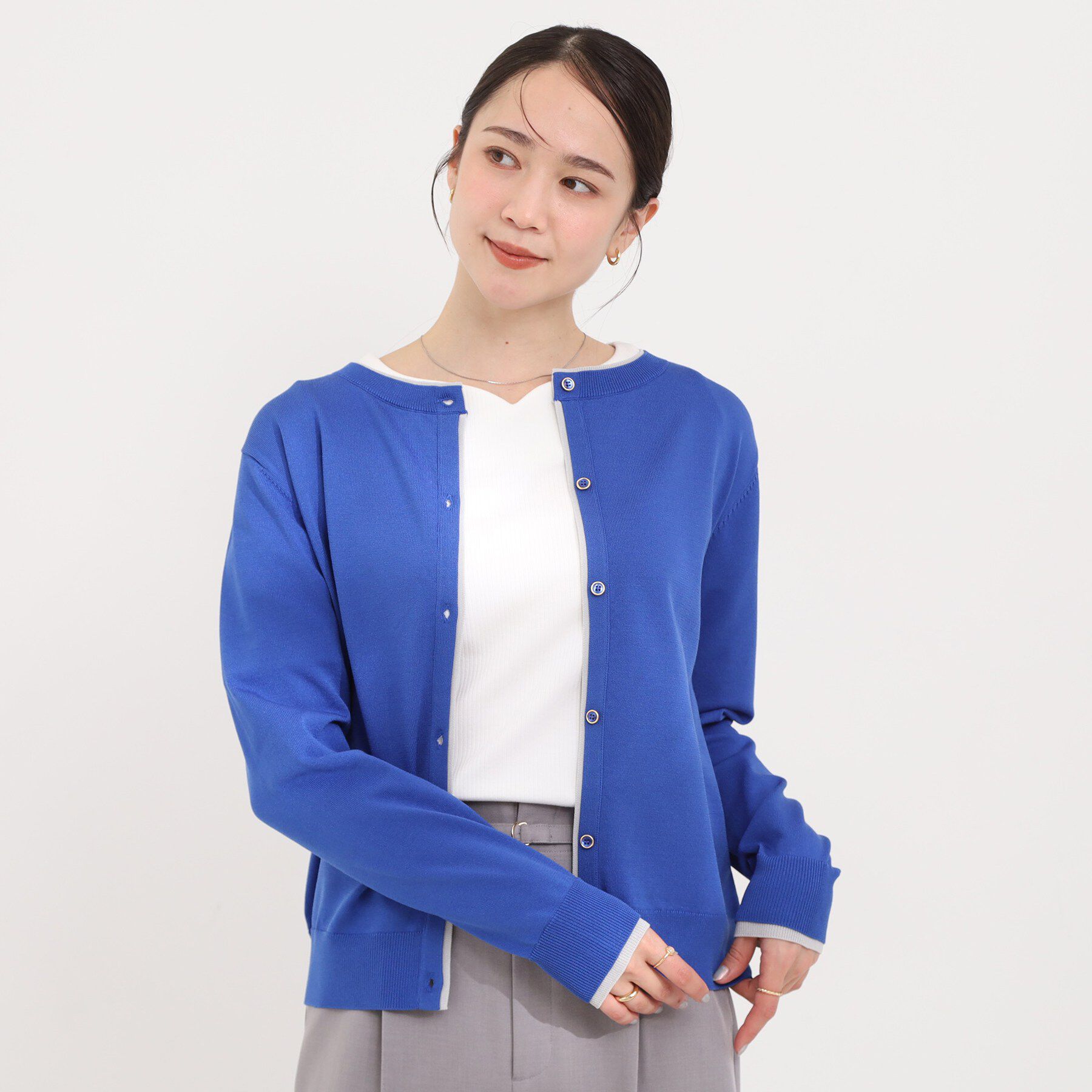 SHOO･LA･RUE「配色がコーデのアクセントに レイヤード風クルーカーディガン」|カーディガン|