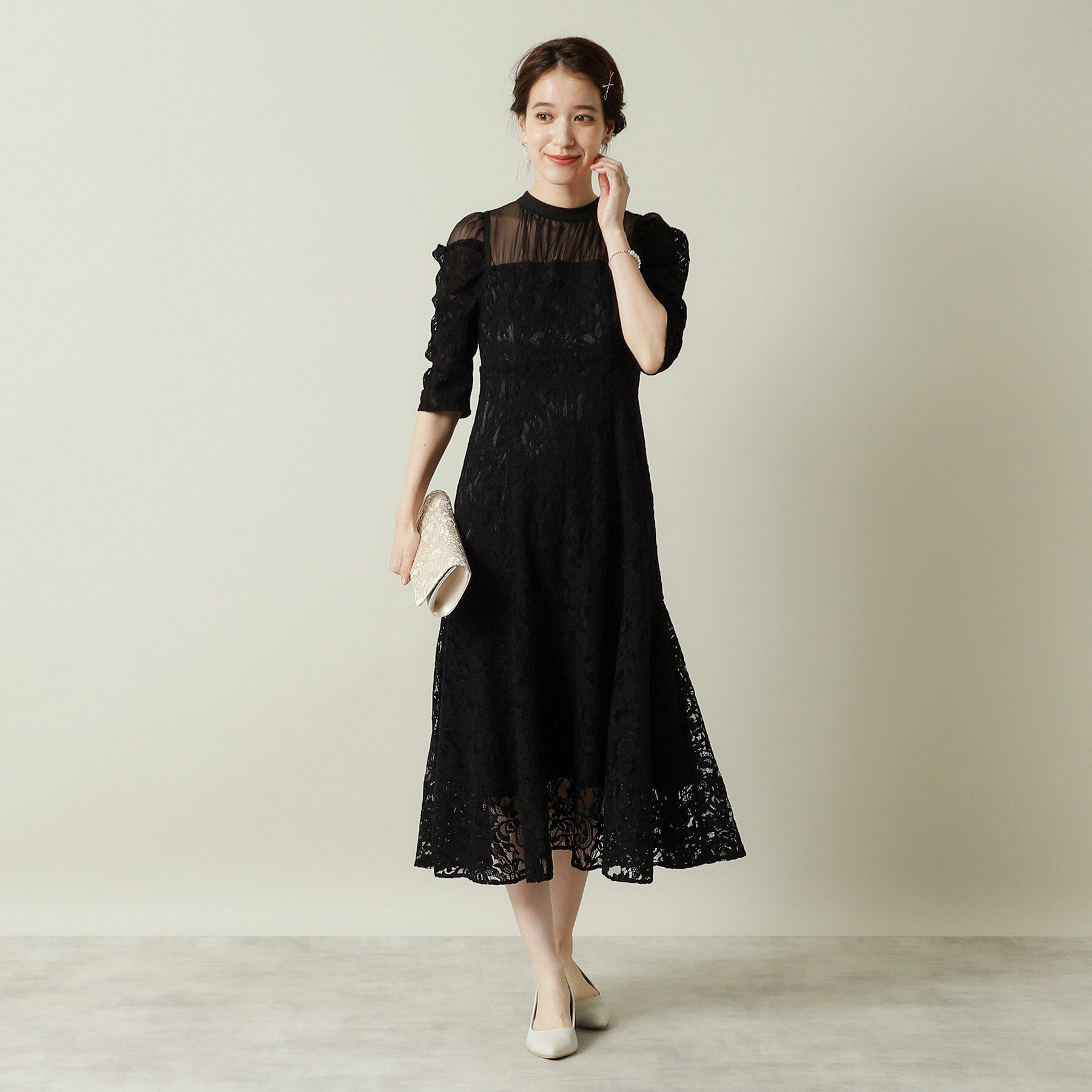 ITS&rsquo;DEMO「【結婚式・パーティに】レース&times;ラメシアーワンピース＜ドレスコレクション＞」|ワンピース|ブラック(019)