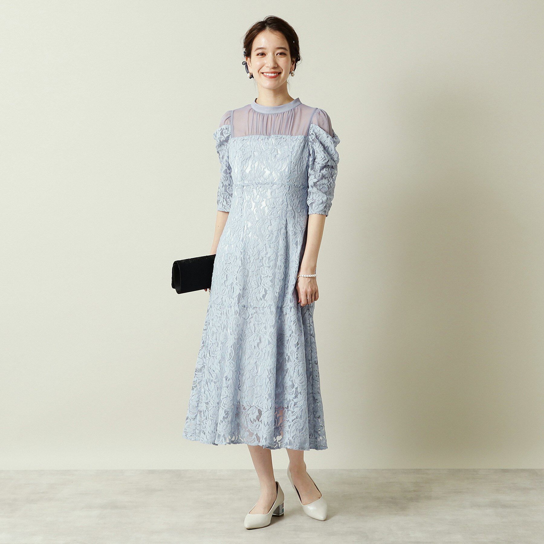 ITS&rsquo;DEMO「【結婚式・パーティに】レース&times;ラメシアーワンピース＜ドレスコレクション＞」|ワンピース|サックスブルー(09