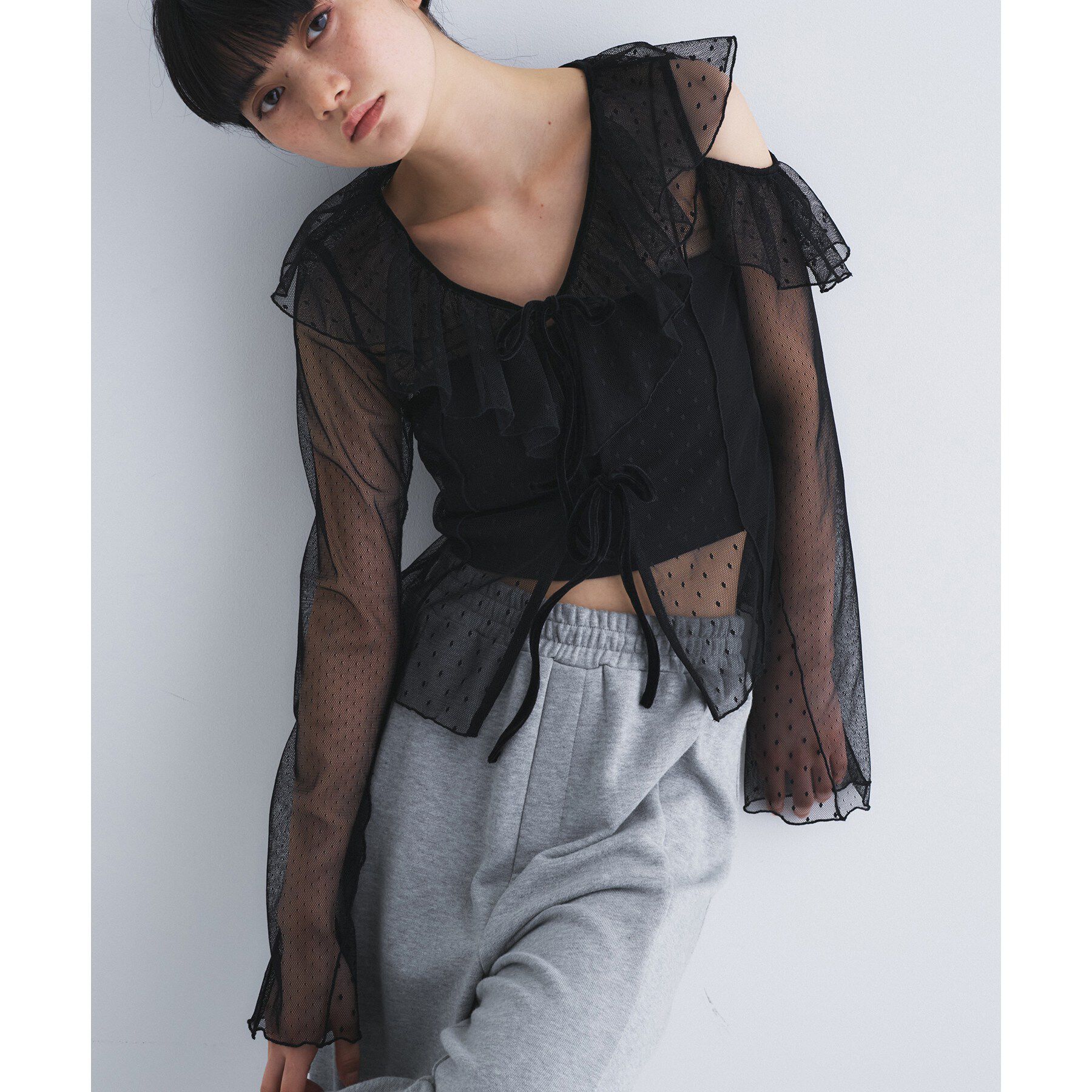 CODE A「tulle asymmetry blouse」|シャツ・ブラウス|ブラック(019)