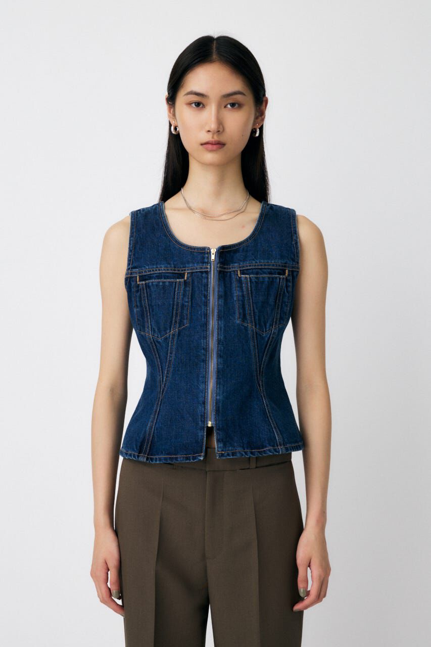 MOUSSY「WAIST FIT デニムベスト」|シャツ・ブラウス|BLU