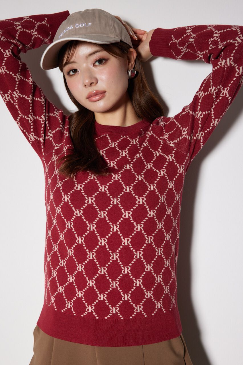 rienda「モノグラムロゴニットトップス」|ニット・セーター|RED