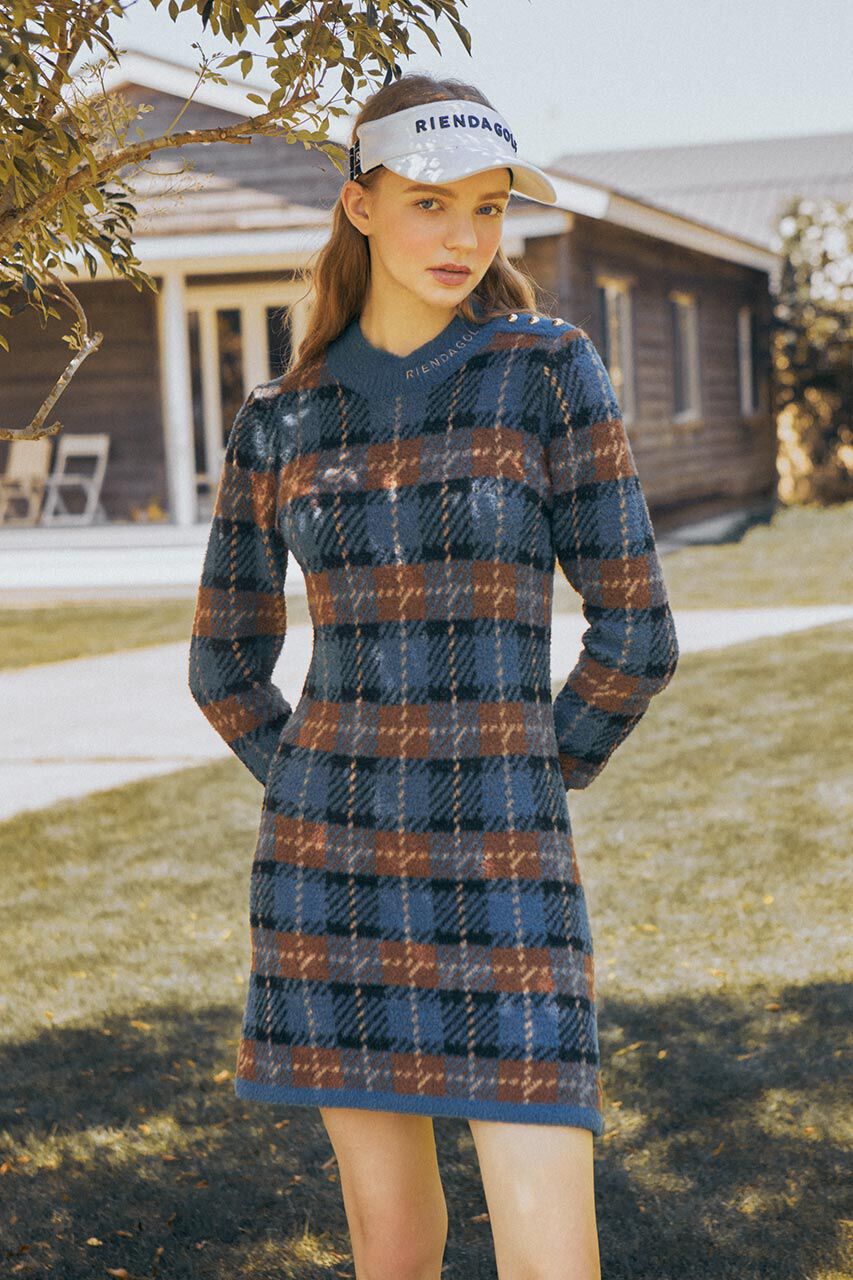 rienda「タータンチェックタイトニットワンピース」|ワンピース|NVY