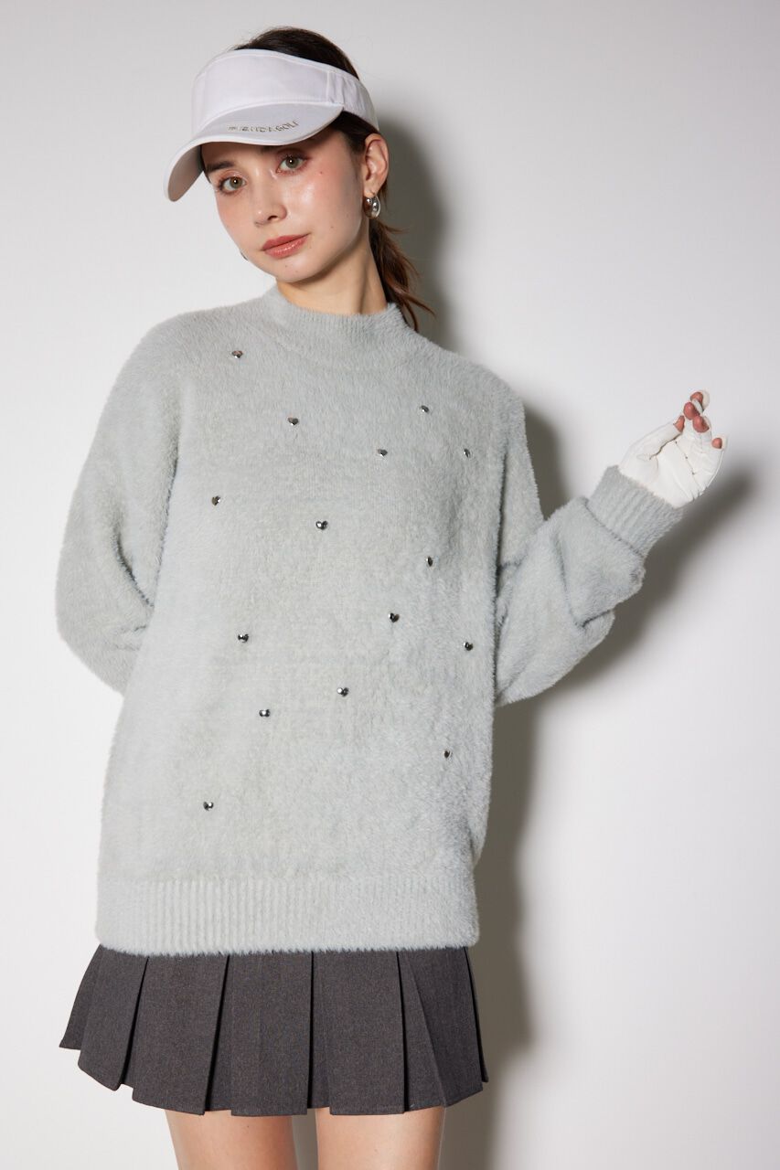 rienda「ハートビーズシャギーニットトップス」|ニット・セーター|