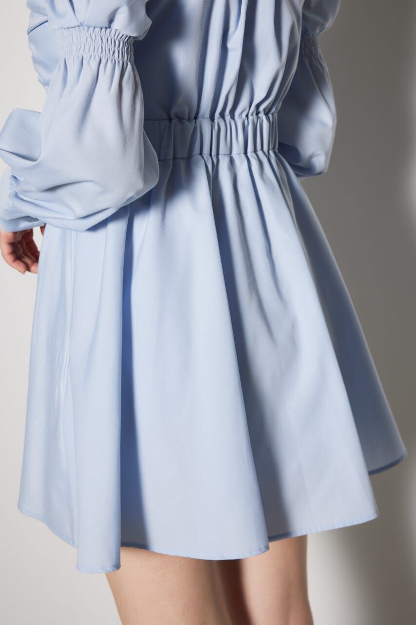 rienda「フロントシャーリングリボンミニシャツフレアワンピース」|ワンピース|