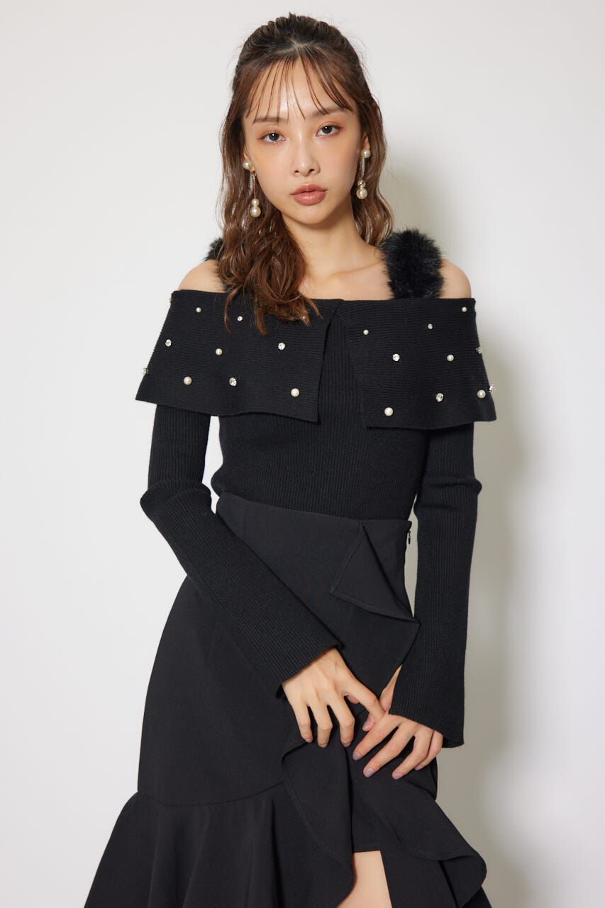 rienda「ショルダーフェイクファービジューニットトップス」|ニット・セーター|