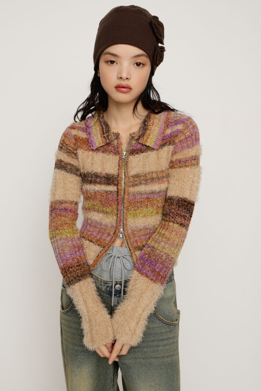 SLY「SHAGGY MIX FRONT ZIP トップス」|ニット・セーター|