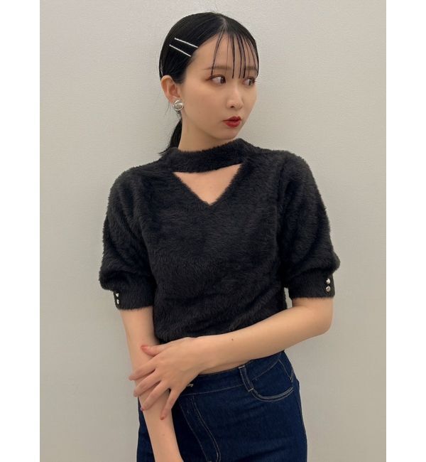 dazzlin「2wayシャギーハーフスリーブトップス」|ニット・セーター|チャコールグレー