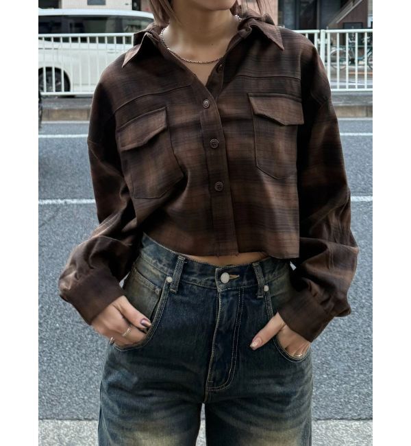 EMODA「クロップフードシャツ」|シャツ・ブラウス|ブラウン