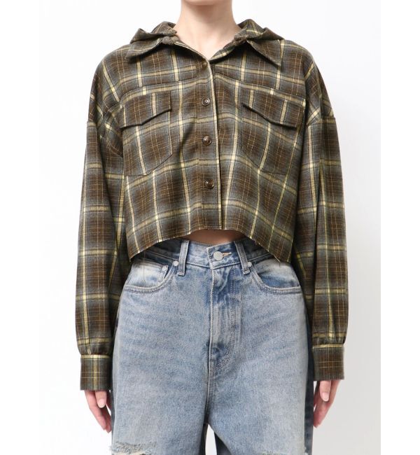 EMODA「クロップフードシャツ」|シャツ・ブラウス|カーキ