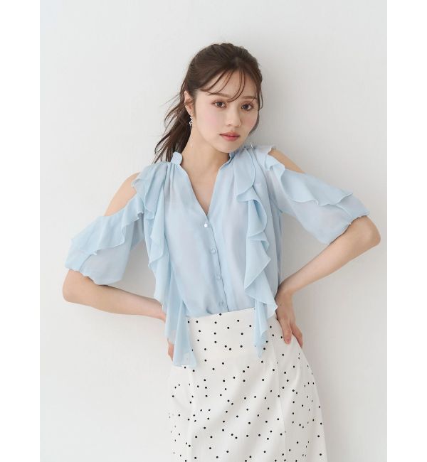 MERCURYDUO「ラッフルオープンショルダーブラウス」|シャツ・ブラウス|