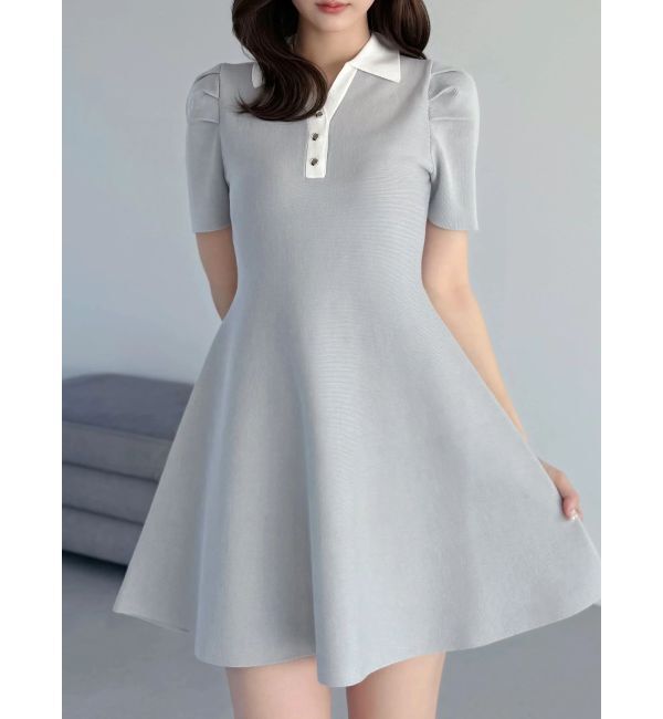 MERCURYDUO「【WEB限定】バイカラースキッパーフレアミニワンピース」|ワンピース|ライトグレー